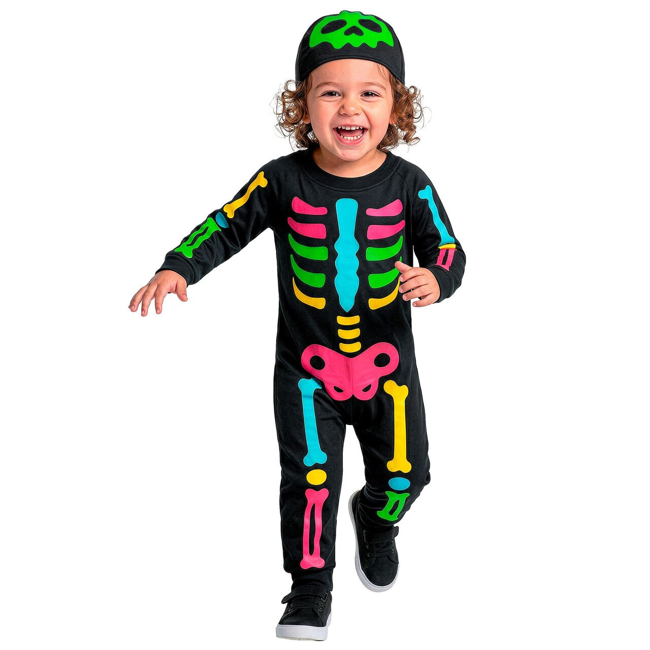 Op deze afbeelding zie je een Kostuums, van het merk Widmann. Colored Skeleton Kind Kostuum