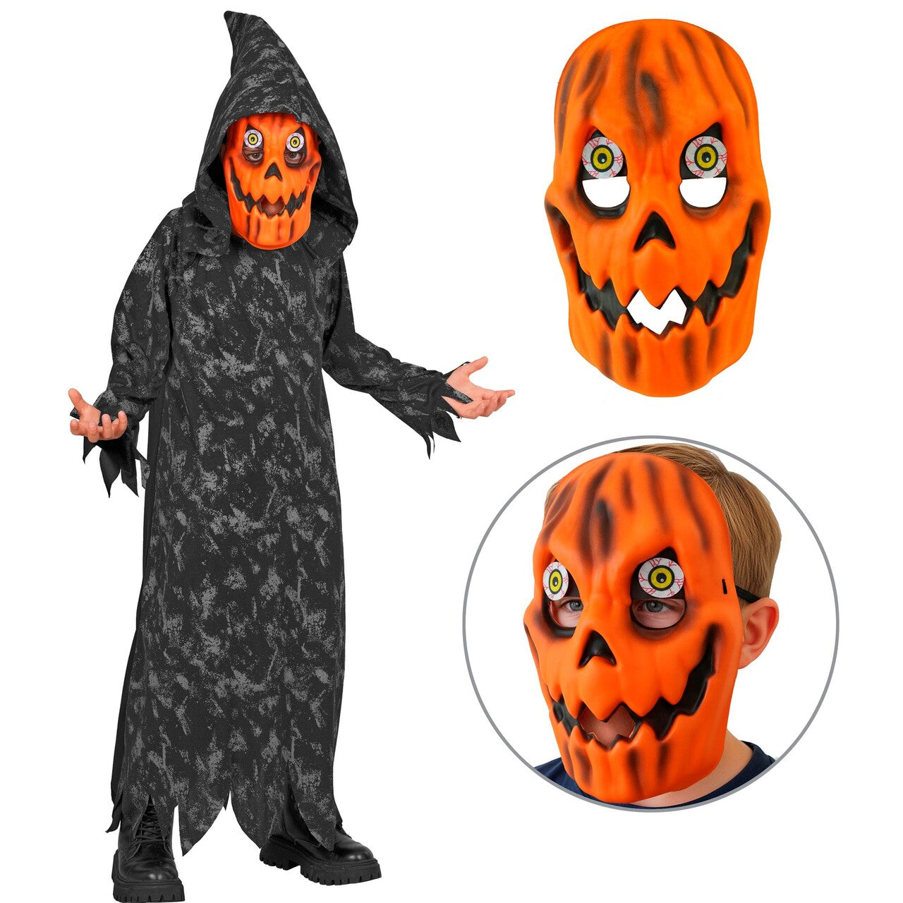 Op deze afbeelding zie je een Kostuums, van het merk Widmann. Pumpkin Reaper Jongen Kostuum