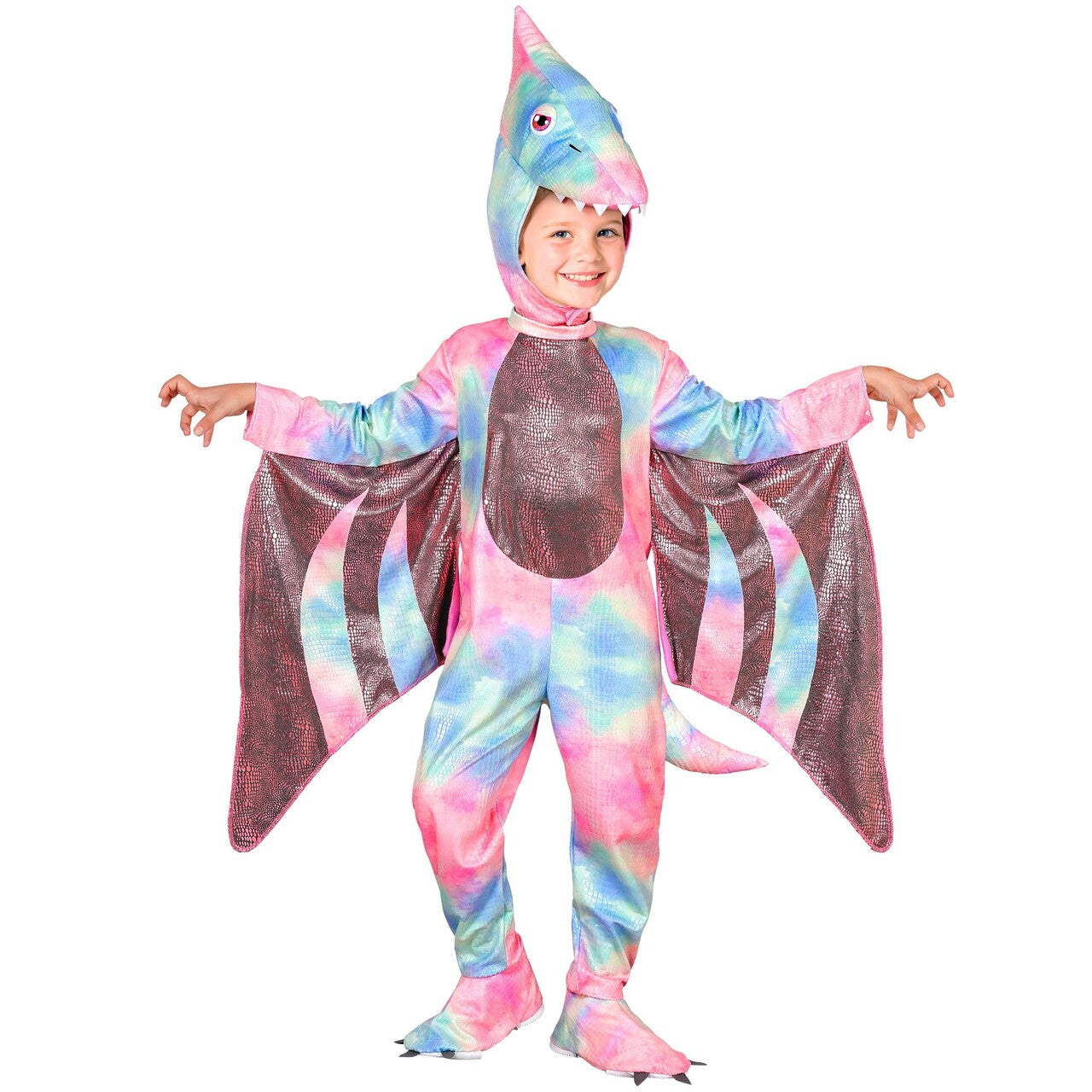 Op deze afbeelding zie je een Kostuums, van het merk Widmann. Kleurrijke Pterodactylus Meisje Kostuum