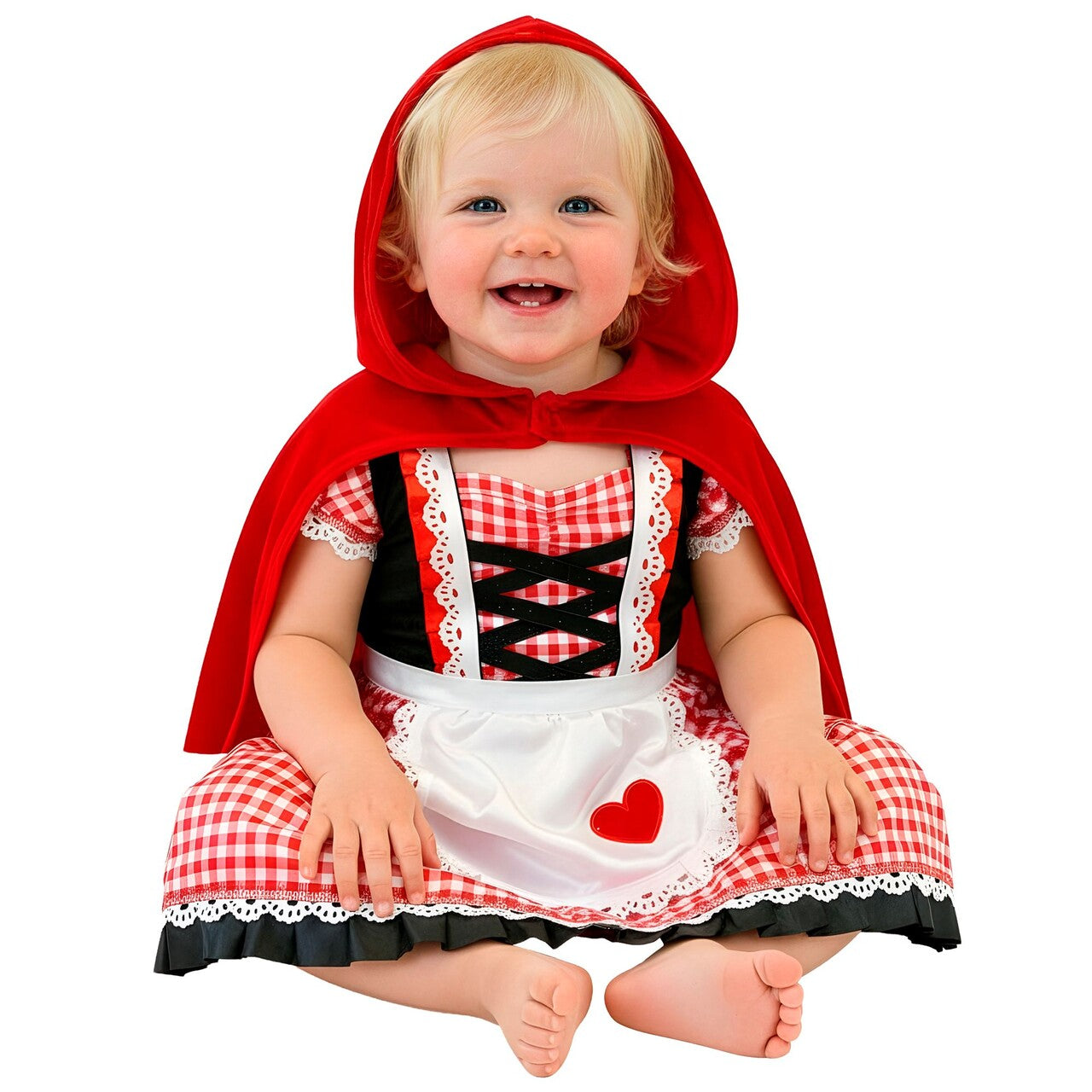 Op deze afbeelding zie je een Kostuums, van het merk Widmann. Roodkapje Ruby Meisje Kostuum