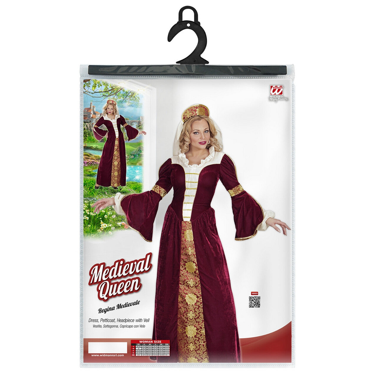 Op deze afbeelding zie je een Kostuums, van het merk Widmann. Middeleeuwse Koningin Candarella Vrouw Kostuum