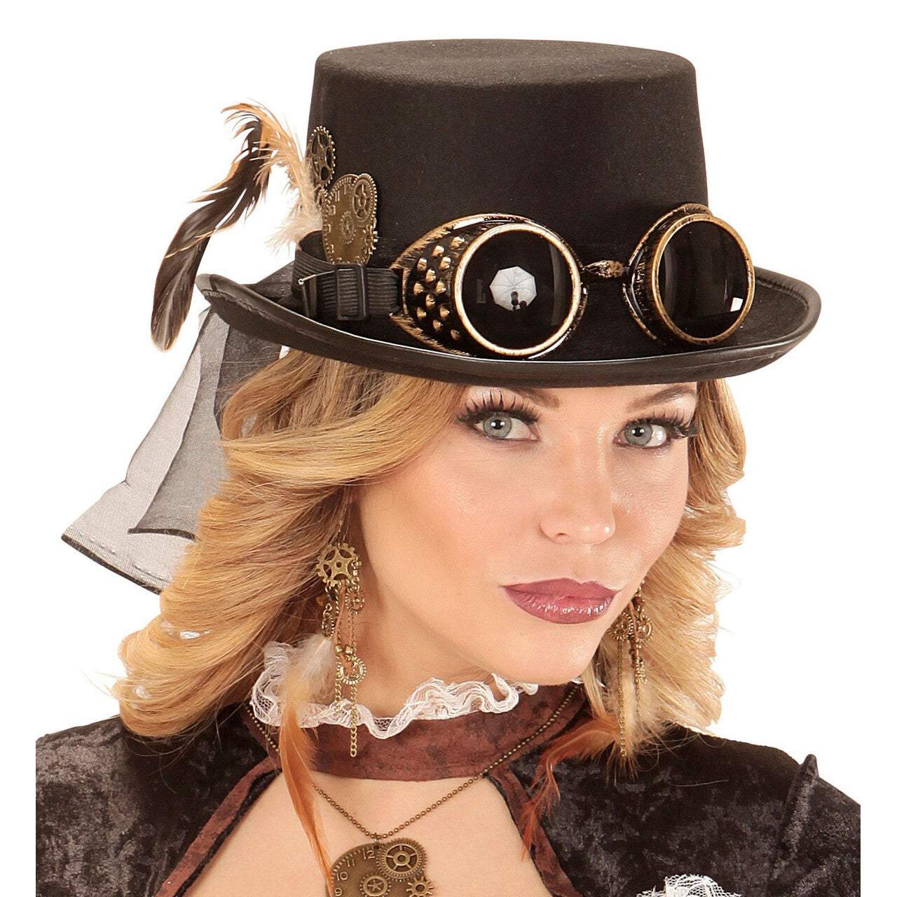 Op deze afbeelding zie je een Accessoires, van het merk Widmann. Oorbellen Steampunk Met Veren Willy
