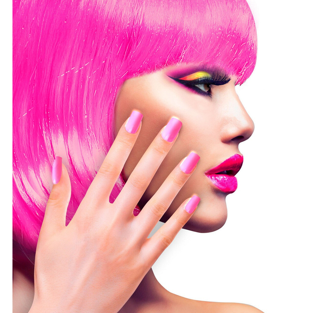 Op deze afbeelding zie je een Accessoires, van het merk Widmann. Nagels Airbrush Neon Roze 80s Lady