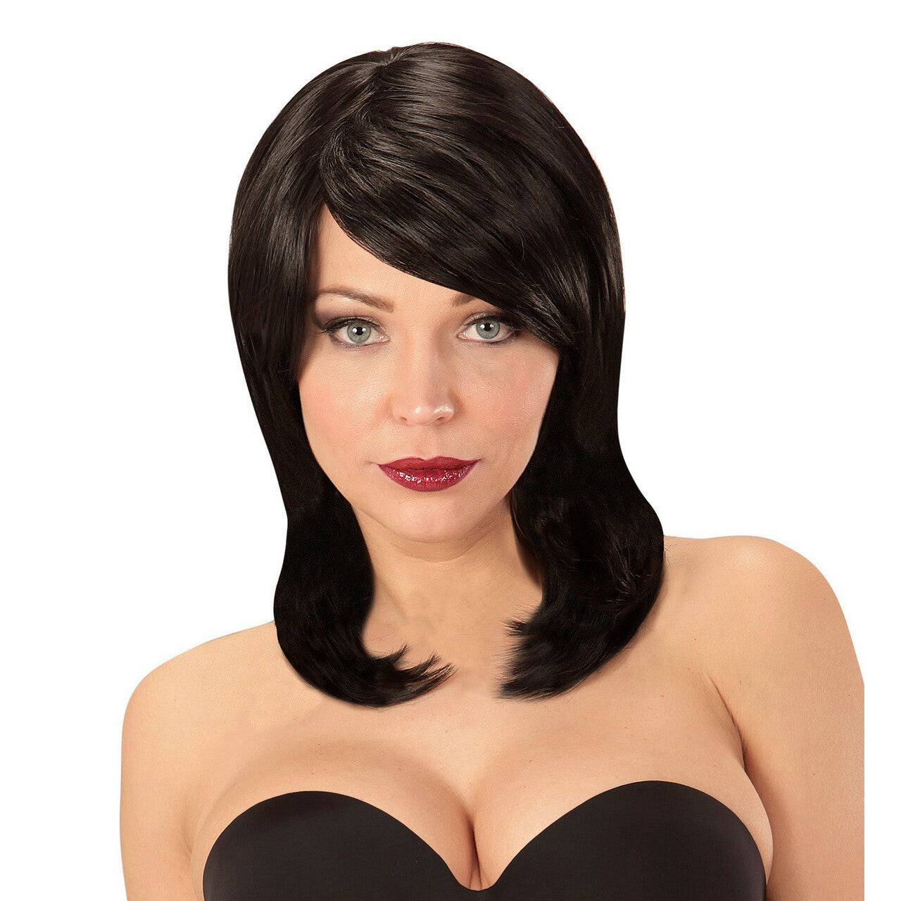 Op deze afbeelding zie je een Accessoires, van het merk Widmann. Pruik Foxy Megan Zwart
