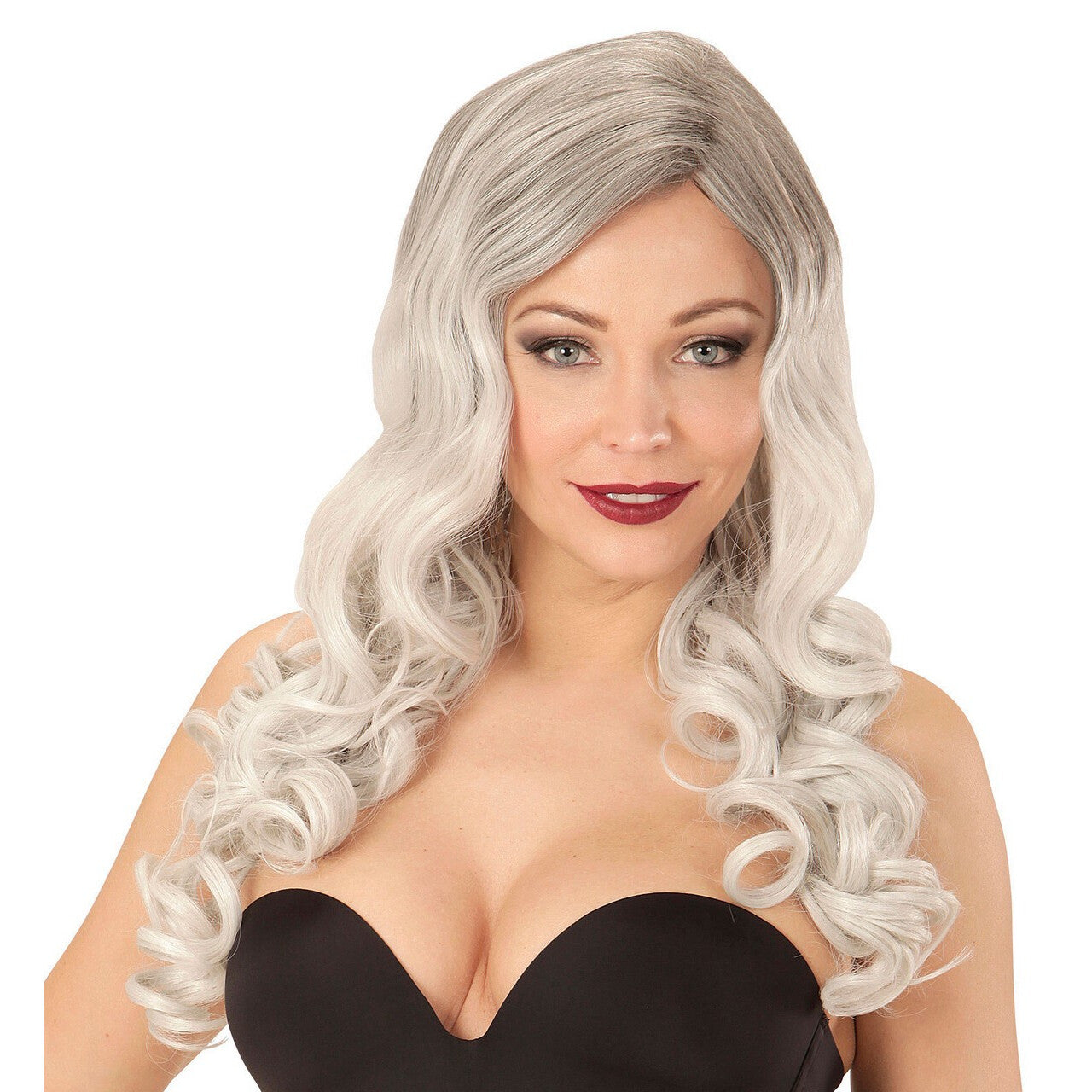 Op deze afbeelding zie je een Accessoires, van het merk Widmann. Pruik Rihanna Swinger Zwart / Grijs