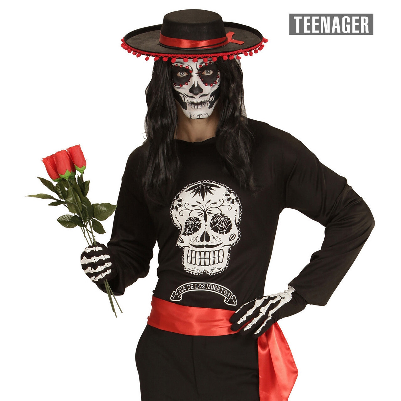 Op deze afbeelding zie je een Kostuums, van het merk Widmann. Dia De Los Muertos Mamba Tiener Shirt Jongen