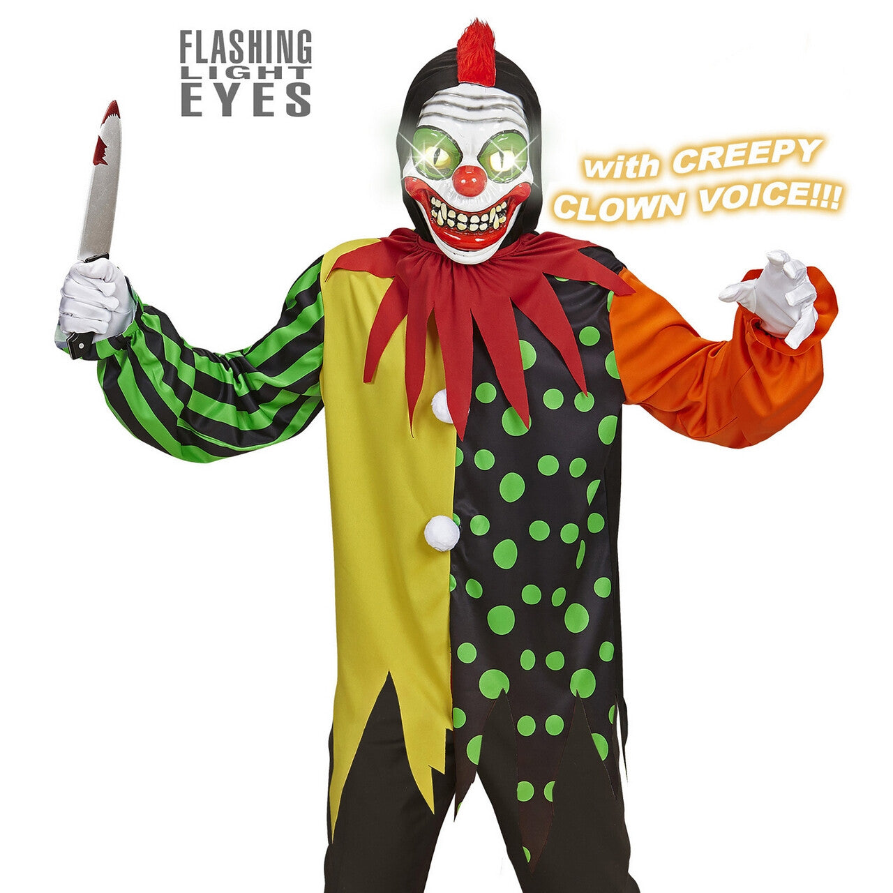 Op deze afbeelding zie je een Kostuums, van het merk Widmann. Horror Clown Elektro Jongen Kostuum