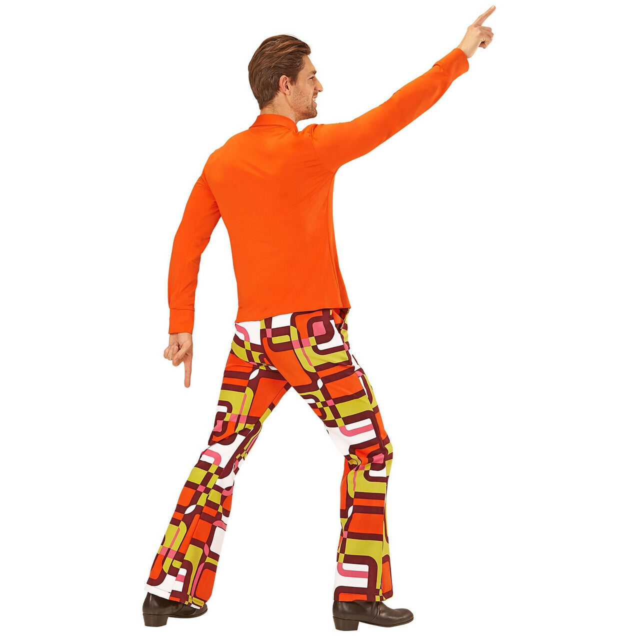 Op deze afbeelding zie je een Kostuums, van het merk Widmann. Groovy Garry 70s Heren Shirt, Oranje Man