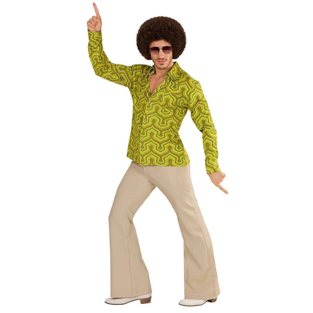 Op deze afbeelding zie je een Kostuums, van het merk Widmann. Groovy Garry 70s Heren Shirt, Behang Man