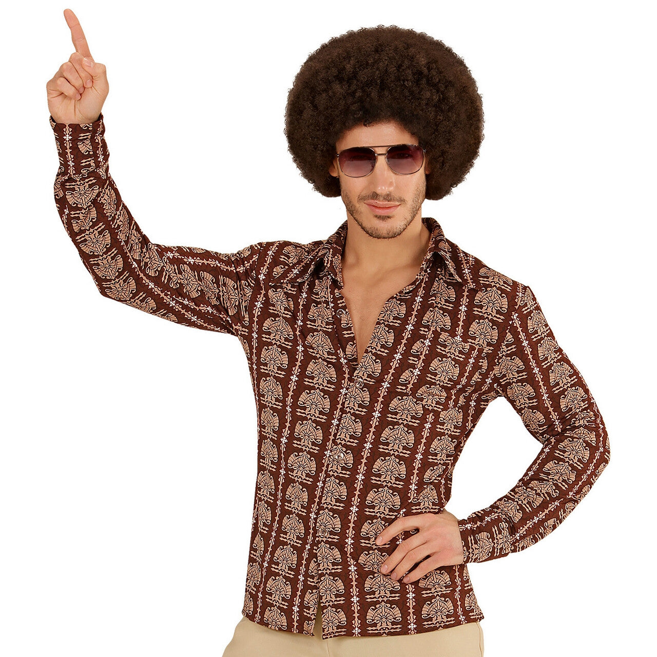 Op deze afbeelding zie je een Kostuums, van het merk Widmann. Groovy Garry 70s Heren Shirt, Old School Man