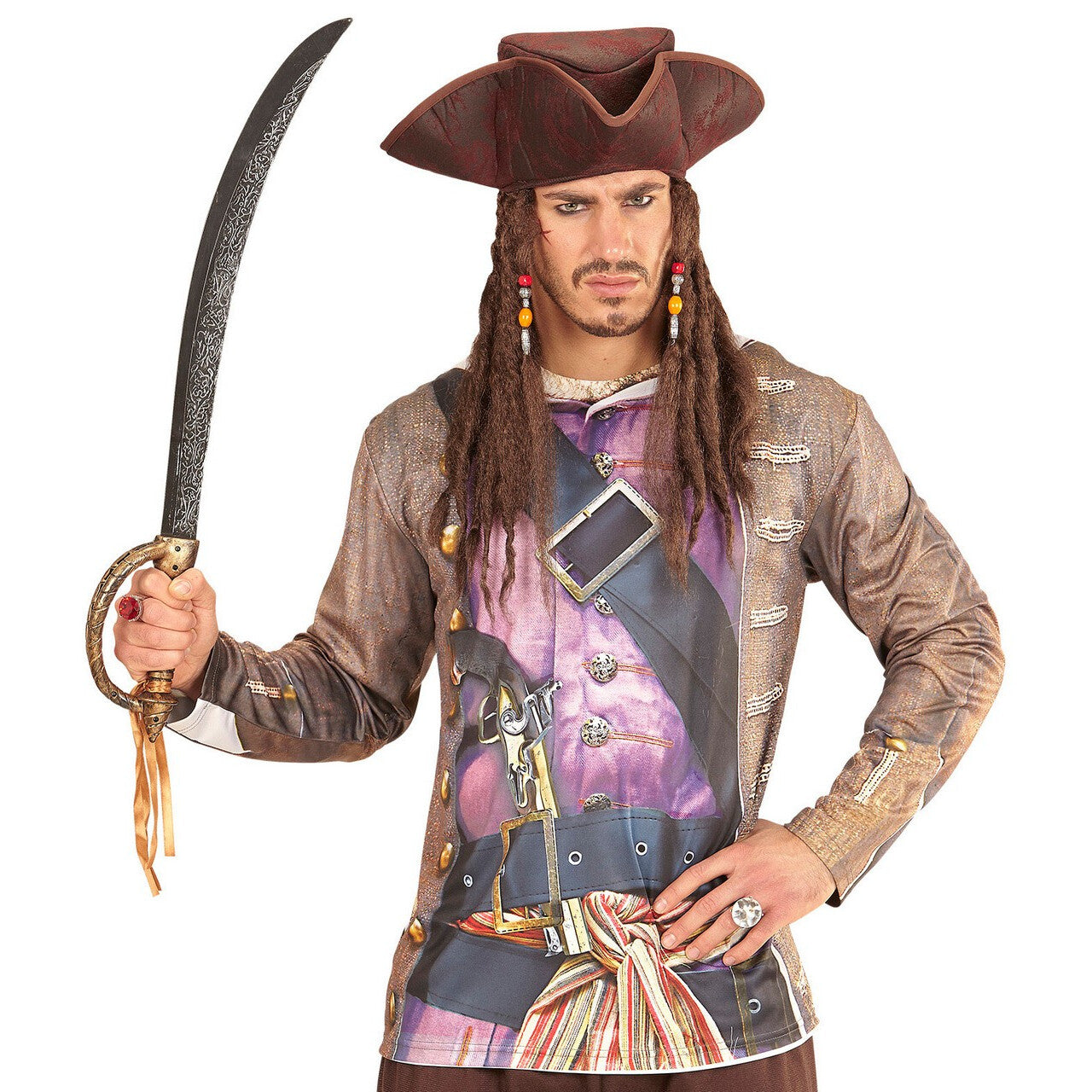 Op deze afbeelding zie je een Accessoires, van het merk Widmann. Piraten Driesteek Met Dreadlocks Hippiepiraat