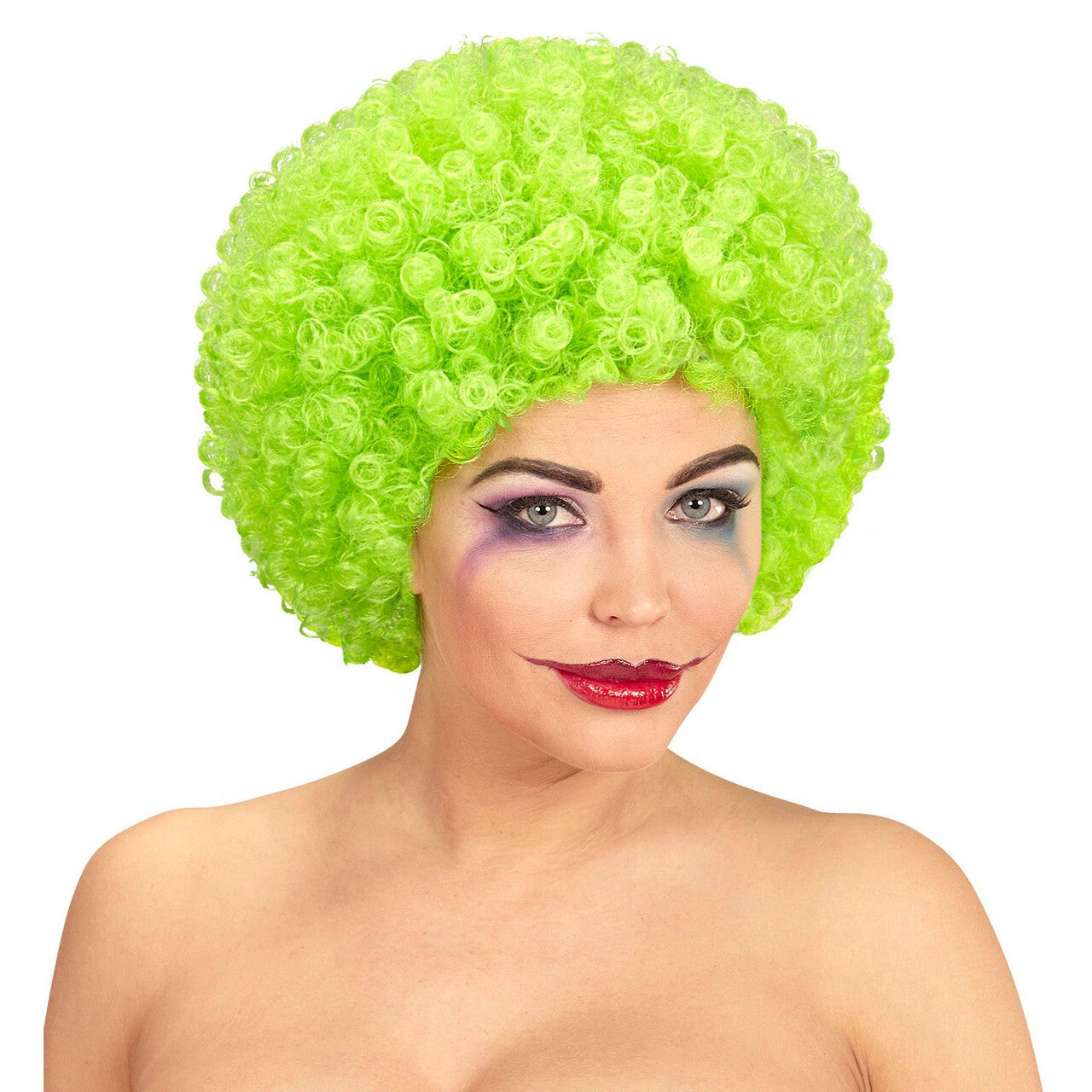 Op deze afbeelding zie je een Accessoires, van het merk Widmann. Afro Clownpruik Krullen, Groen