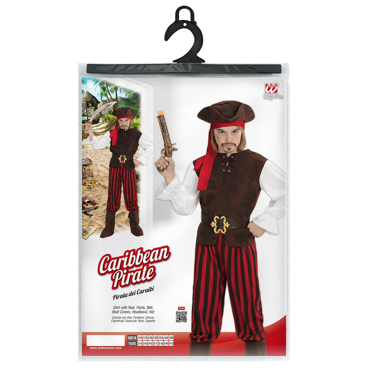 Op deze afbeelding zie je een Kostuums, van het merk Widmann. Caribische Piratenjongen Carlos Kostuum