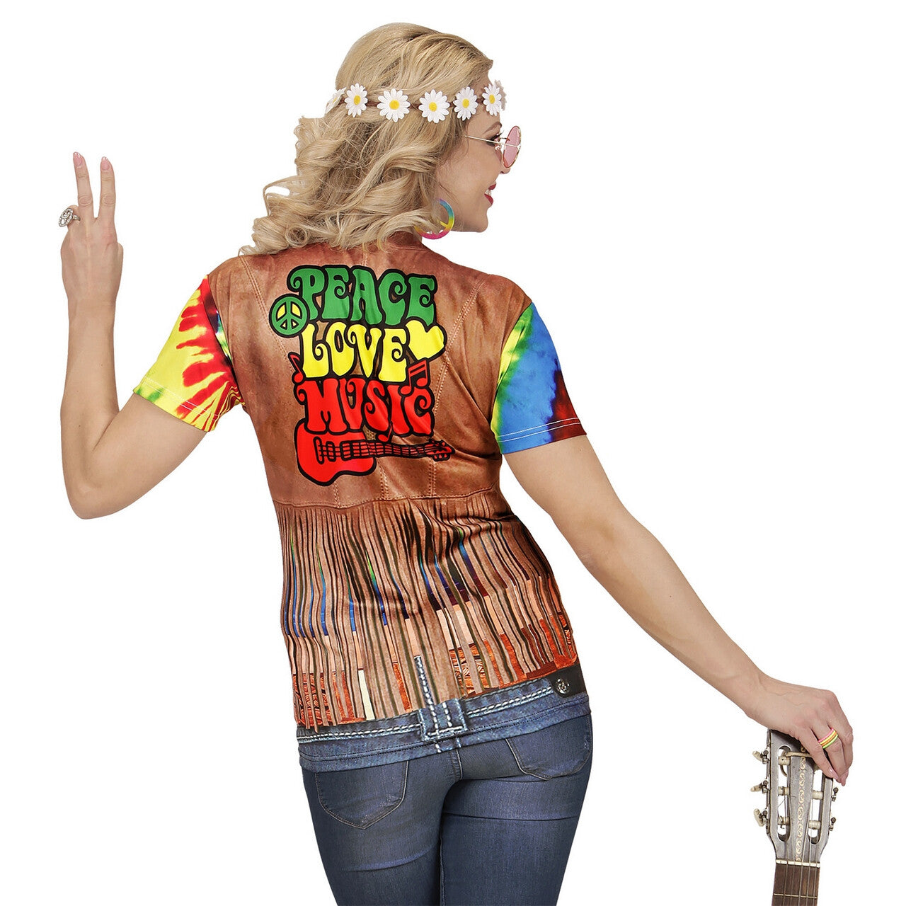 Op deze afbeelding zie je een Kostuums, van het merk Widmann. T-Shirt Hippie Helen High Vrouw