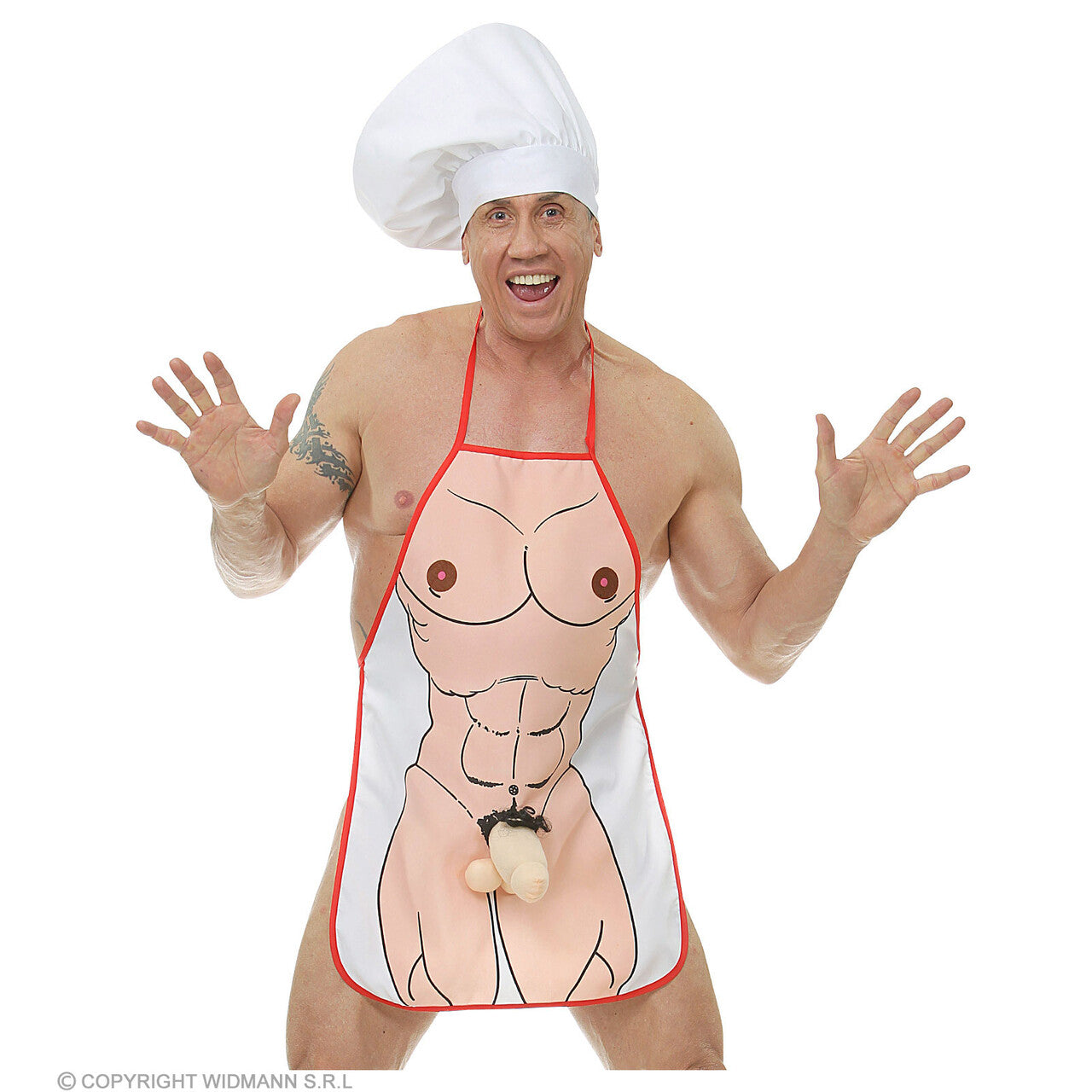 Op deze afbeelding zie je een Accessoires, van het merk Widmann. Gespierde Kok Schort Met Aanhangsel