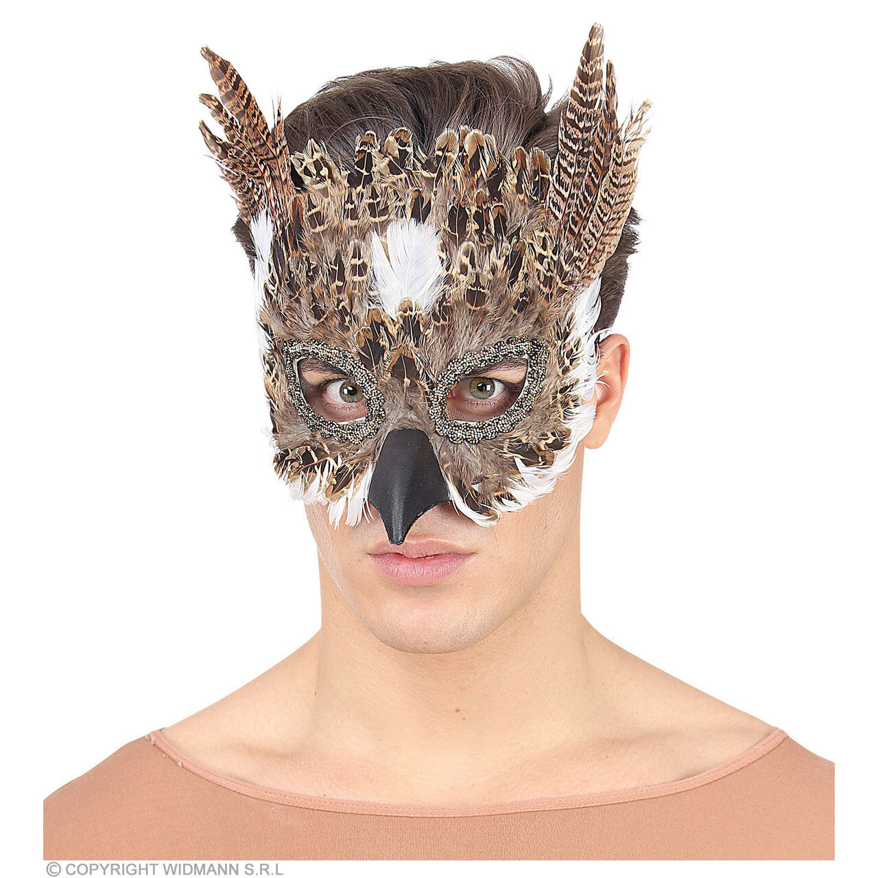Op deze afbeelding zie je een Accessoires, van het merk Widmann. Gevederd Masker Wijze Uil