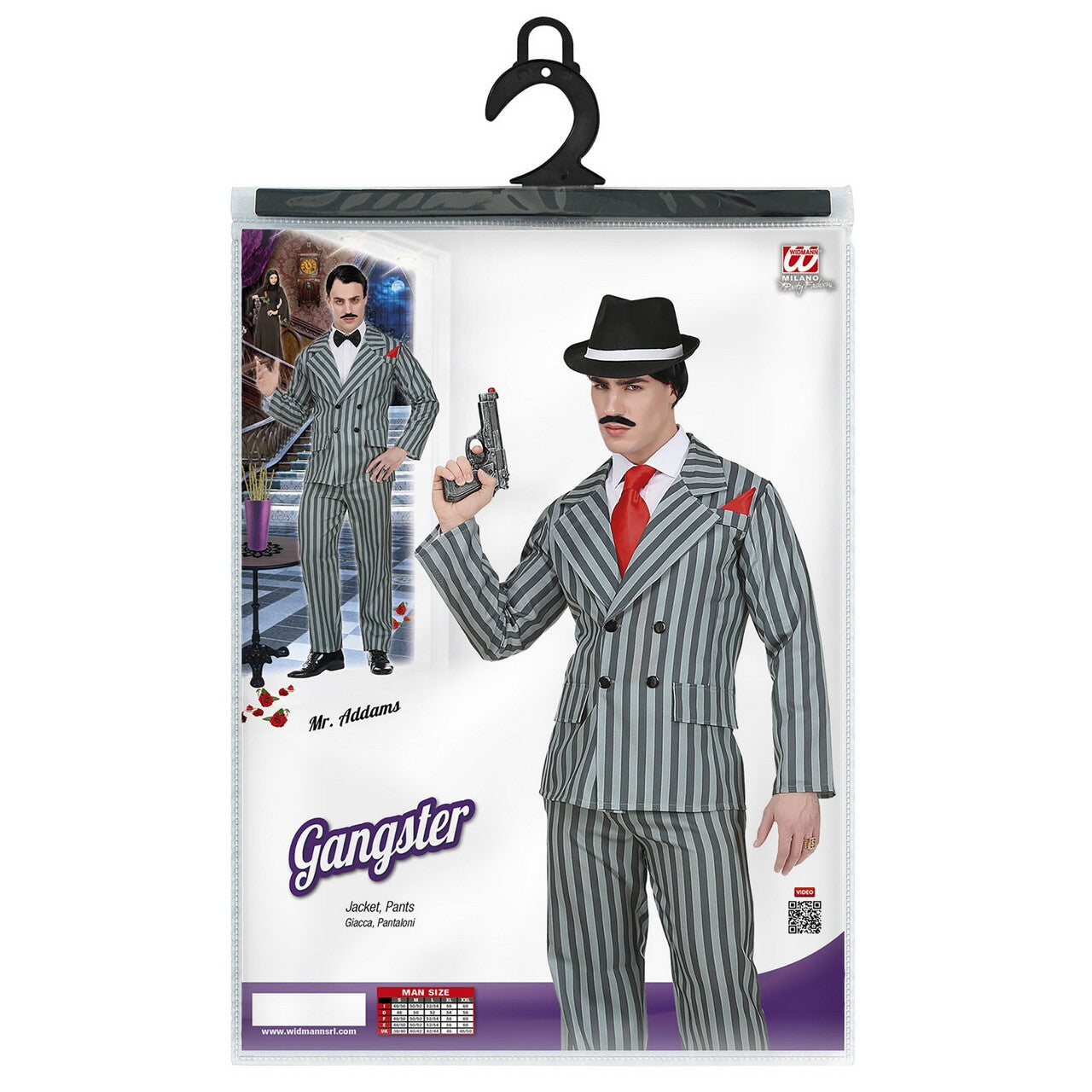 Op deze afbeelding zie je een Kostuums, van het merk Widmann. Originele Krijtstreep Gangster Man Kostuum