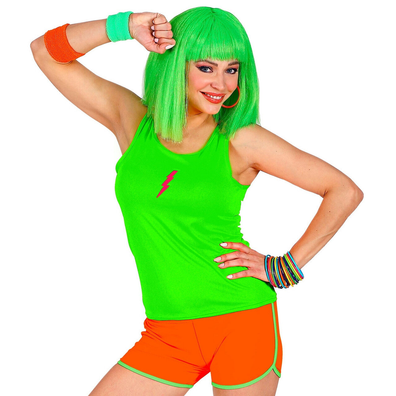 Op deze afbeelding zie je een Kostuums, van het merk Widmann. Sportieve Hotpants Neon Oranje Vrouw