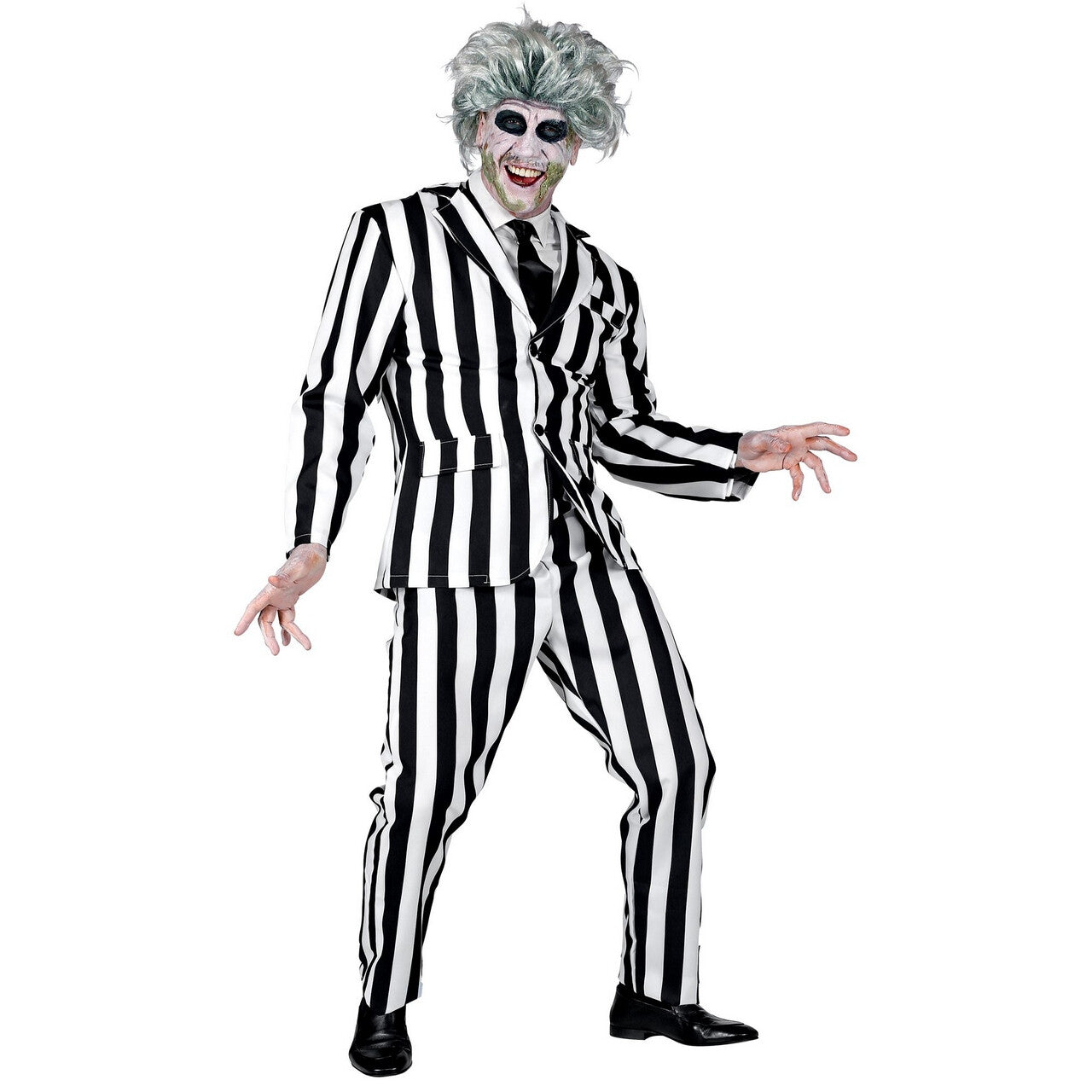 Op deze afbeelding zie je een Kostuums, van het merk Widmann. Streepjes Beetlejuice Spook Man Kostuum