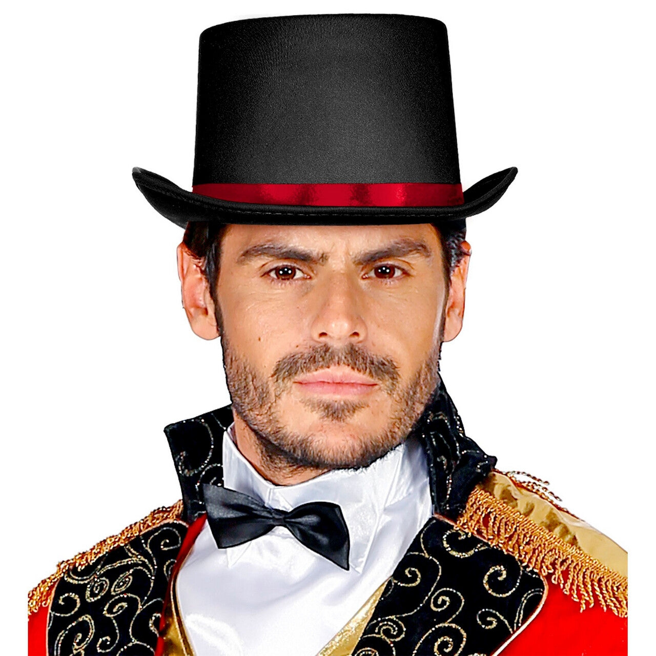 Op deze afbeelding zie je een Accessoires, van het merk Widmann. Hoge Hoed Circusartiest Zwart Met Rode Band