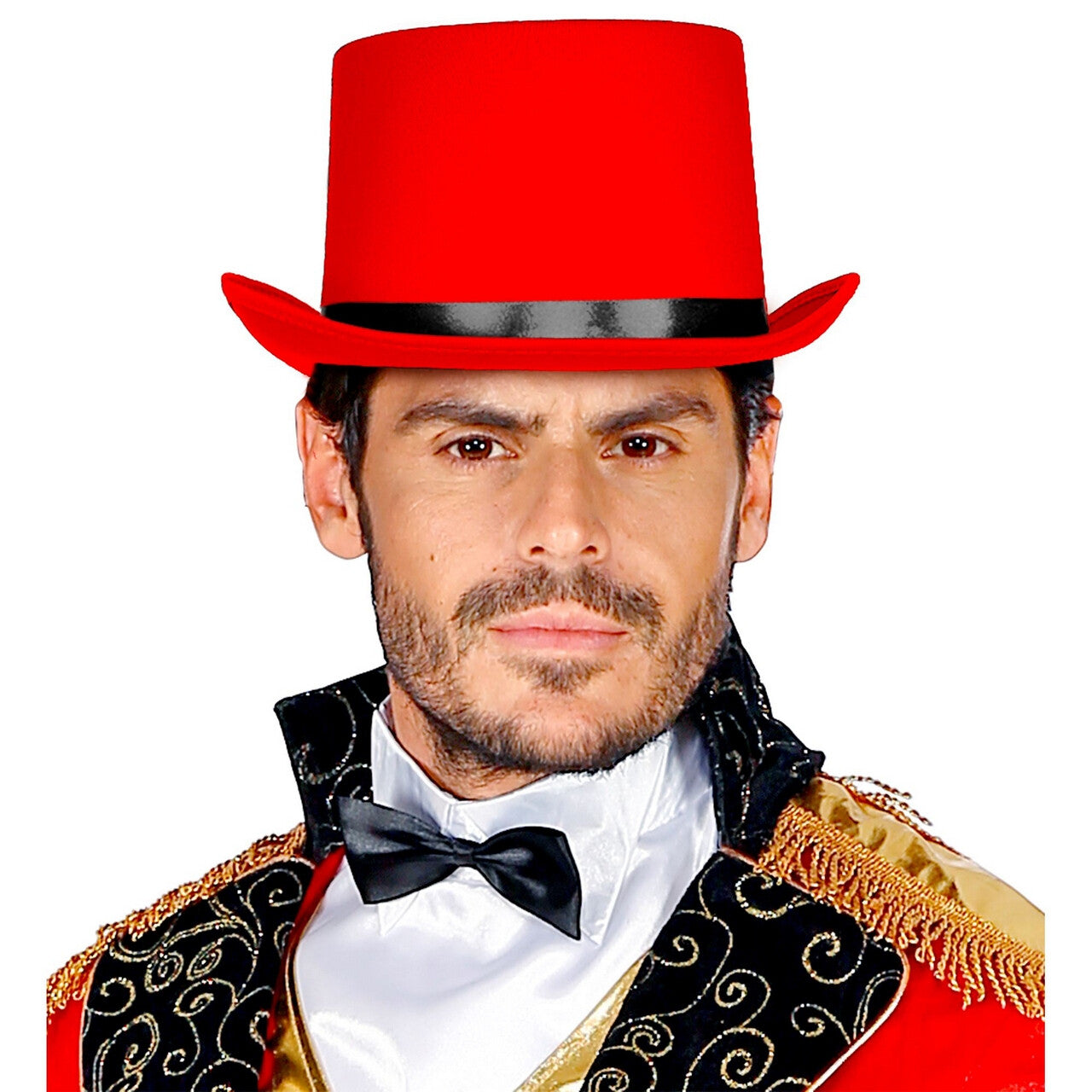 Op deze afbeelding zie je een Accessoires, van het merk Widmann. Hoge Hoed Circusartiest Rood Met Zwarte Band
