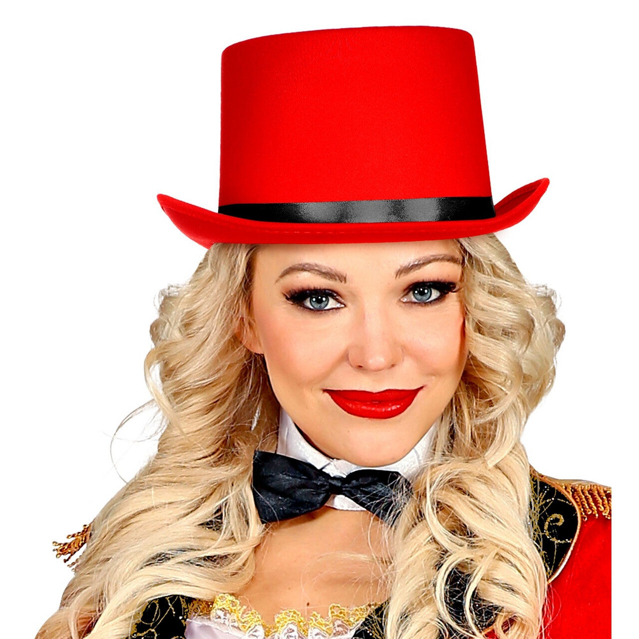 Op deze afbeelding zie je een Accessoires, van het merk Widmann. Hoge Hoed Circusartiest Rood Met Zwarte Band