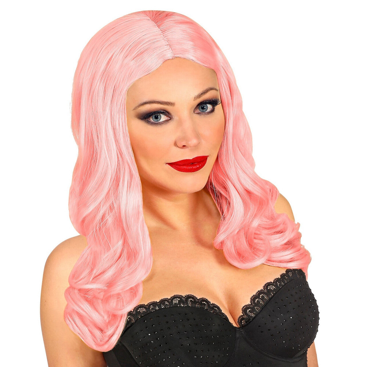 Op deze afbeelding zie je een Accessoires, van het merk Widmann. Pruik Roxy Lichtroze