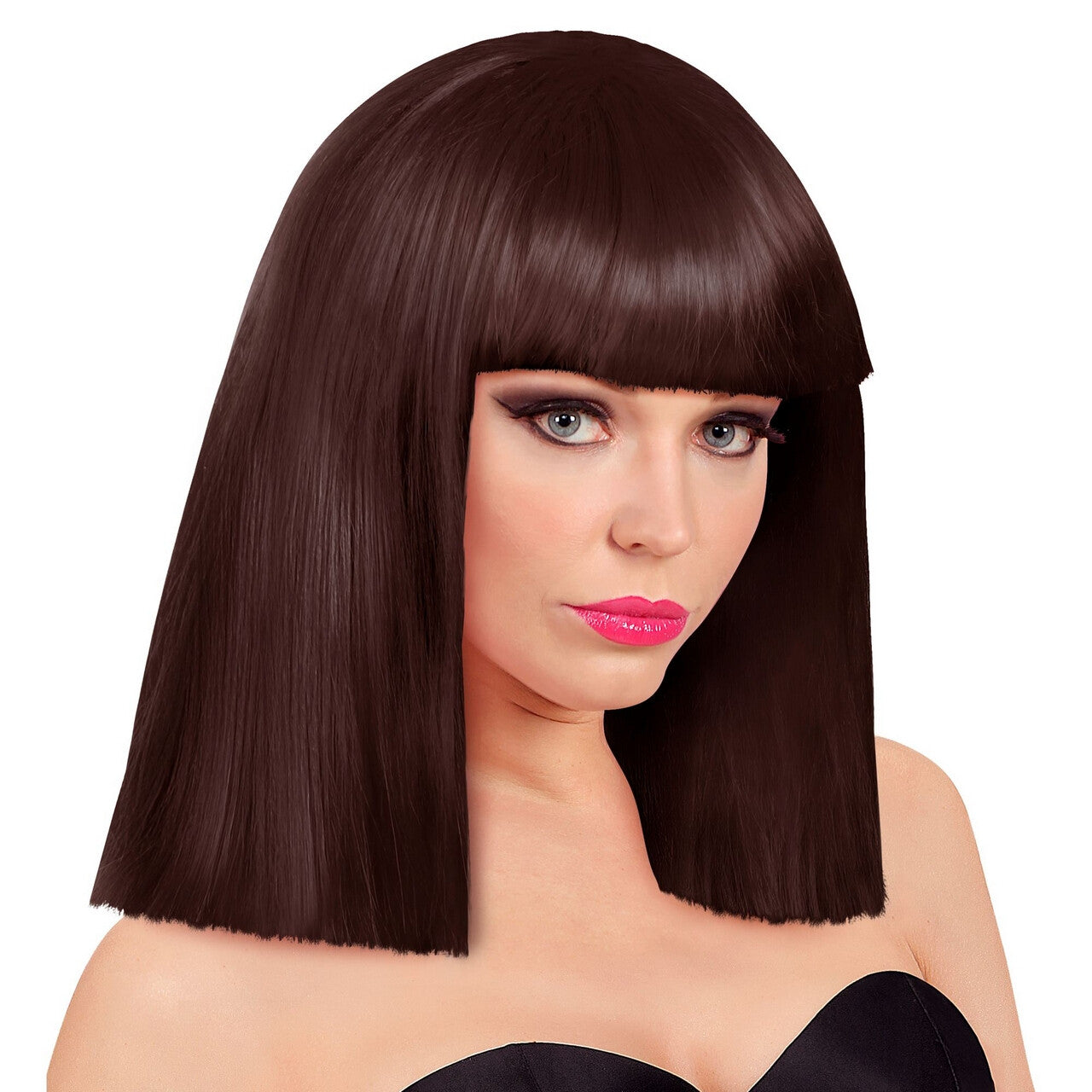 Op deze afbeelding zie je een Accessoires, van het merk Widmann. Pruik Showgirl Steil Haar Bruin