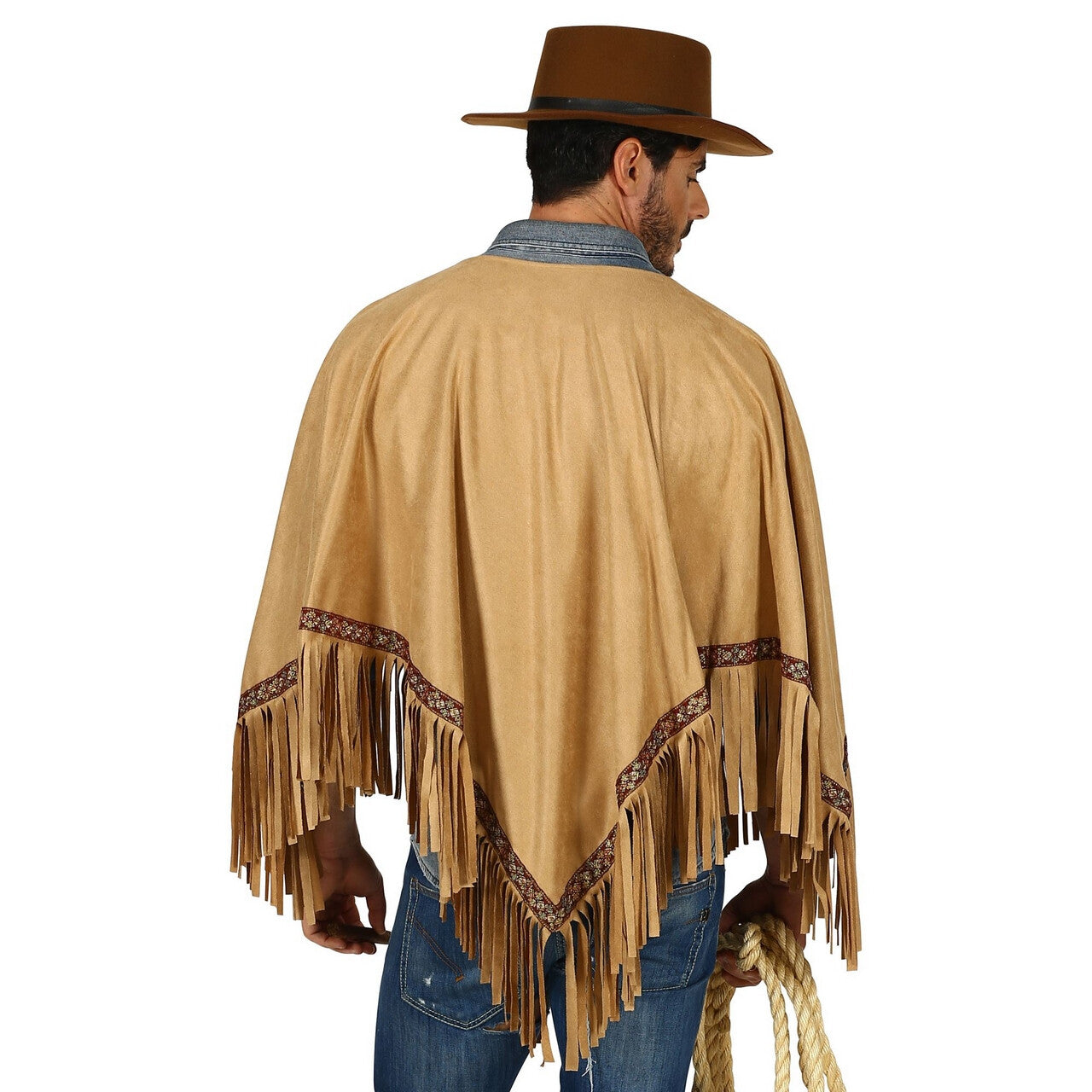 Op deze afbeelding zie je een Kostuums, van het merk Widmann. Luxe Zandbruine Indianen Poncho Lonesome Cowboy