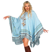 Op deze afbeelding zie je een Kostuums, van het merk Widmann. Luxe Hemelsblauwe Indianen Poncho