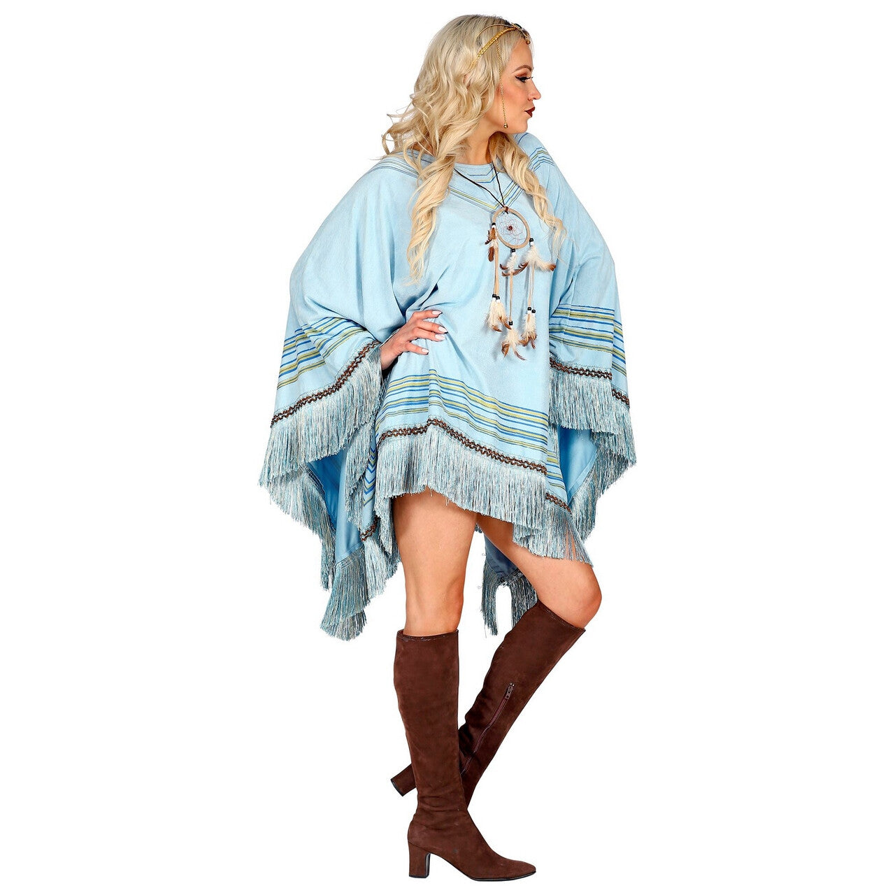 Op deze afbeelding zie je een Kostuums, van het merk Widmann. Luxe Hemelsblauwe Indianen Poncho