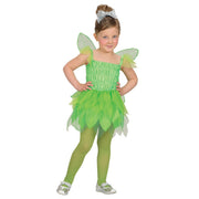 Op deze afbeelding zie je een Kostuums, van het merk Widmann. Groene Pixie Huiself Sanne Meisje Kostuum