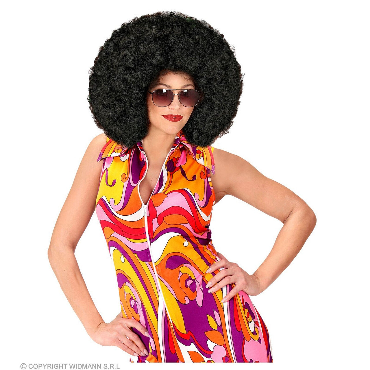 Op deze afbeelding zie je een Accessoires, van het merk Widmann. Gigantisch Grote Afro Disco Pruik Zwart Tito