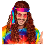 Op deze afbeelding zie je een Accessoires, van het merk Widmann. Hippie Pruik Met Hoofdband Tie Dye Bruin