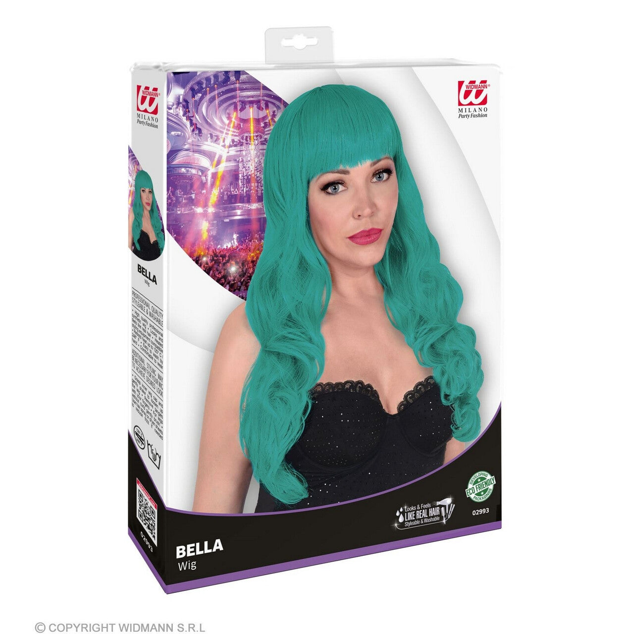 Op deze afbeelding zie je een Accessoires, van het merk Widmann. Pruik Bella Von Puppendorf, Turquoise