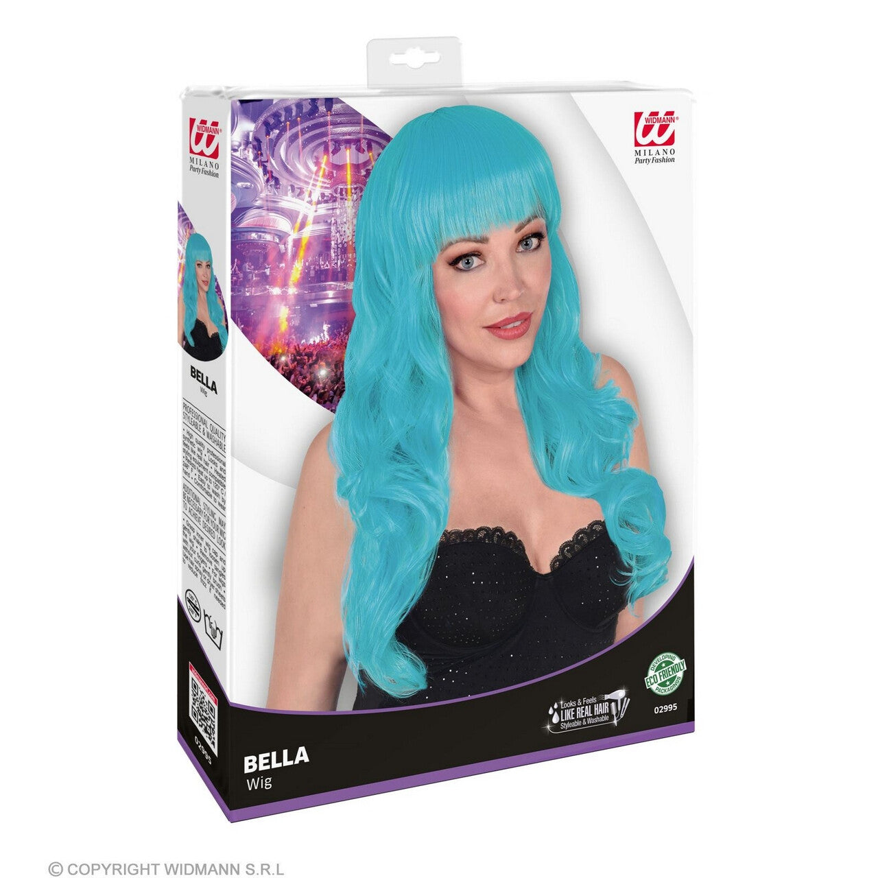 Op deze afbeelding zie je een Accessoires, van het merk Widmann. Pruik, Bella Von Hiemelen, Lichtblauw