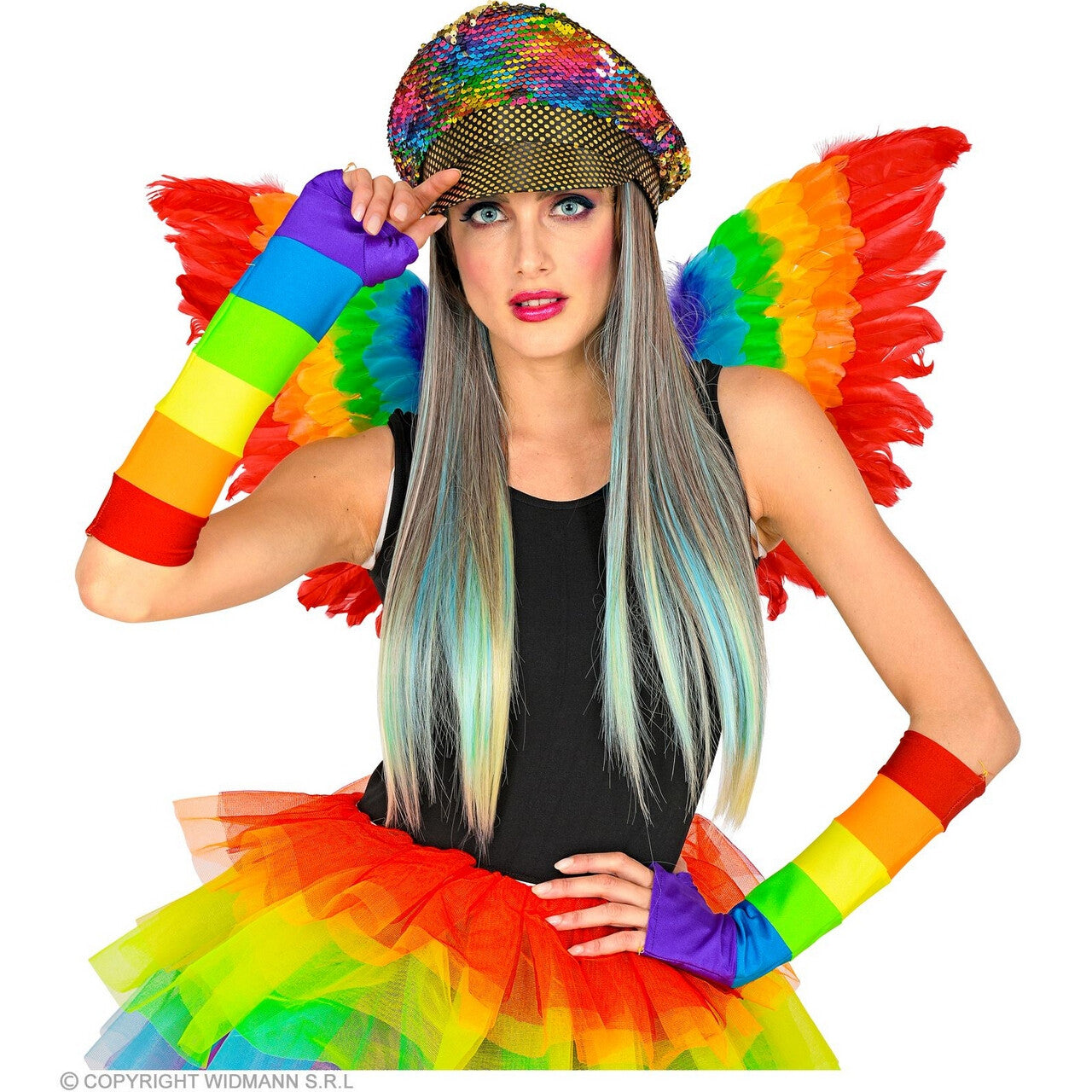 Op deze afbeelding zie je een Accessoires, van het merk Widmann. Fantasie Festival Regenboog Pet Met Haar