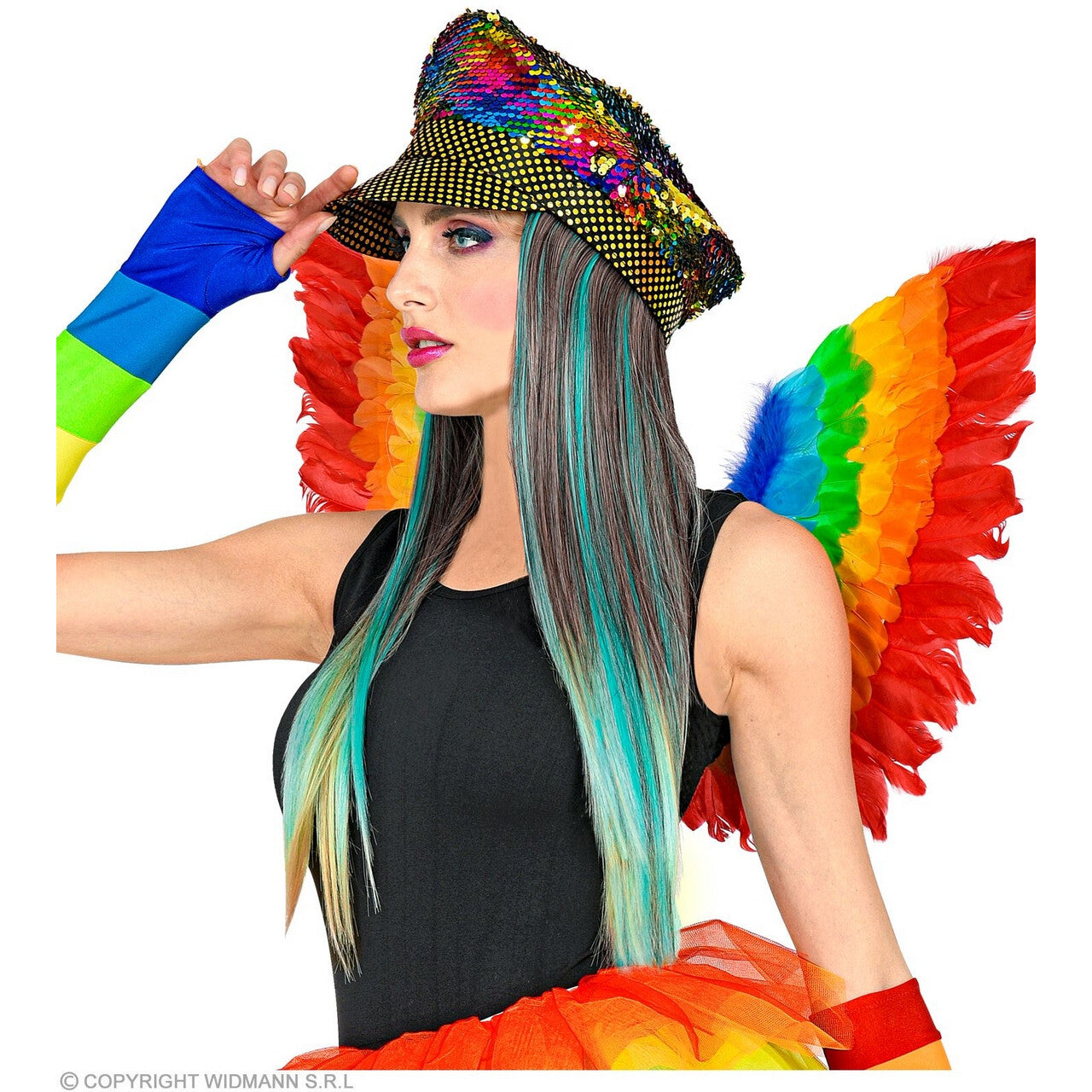 Op deze afbeelding zie je een Accessoires, van het merk Widmann. Fantasie Festival Regenboog Pet Met Haar