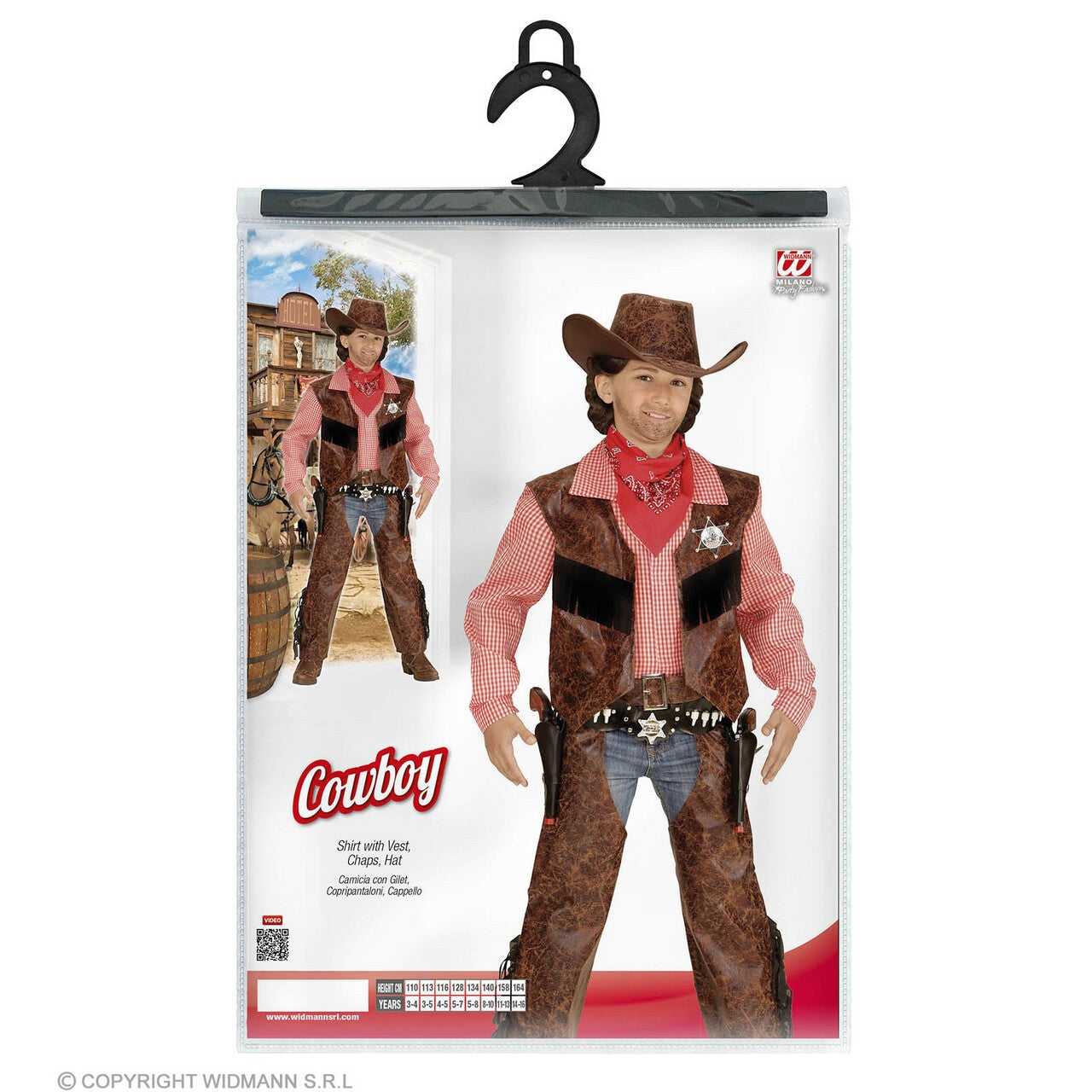 Op deze afbeelding zie je een Kostuums, van het merk Widmann. Cowboy Pistoolgevaarlijke Pieter Jongen Kostuum