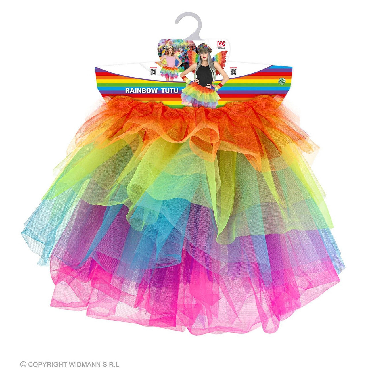Op deze afbeelding zie je een Kostuums, van het merk Widmann. Meerlaagse Kleurrijke Tutu 45 Centimeter Regenboog Vrouw