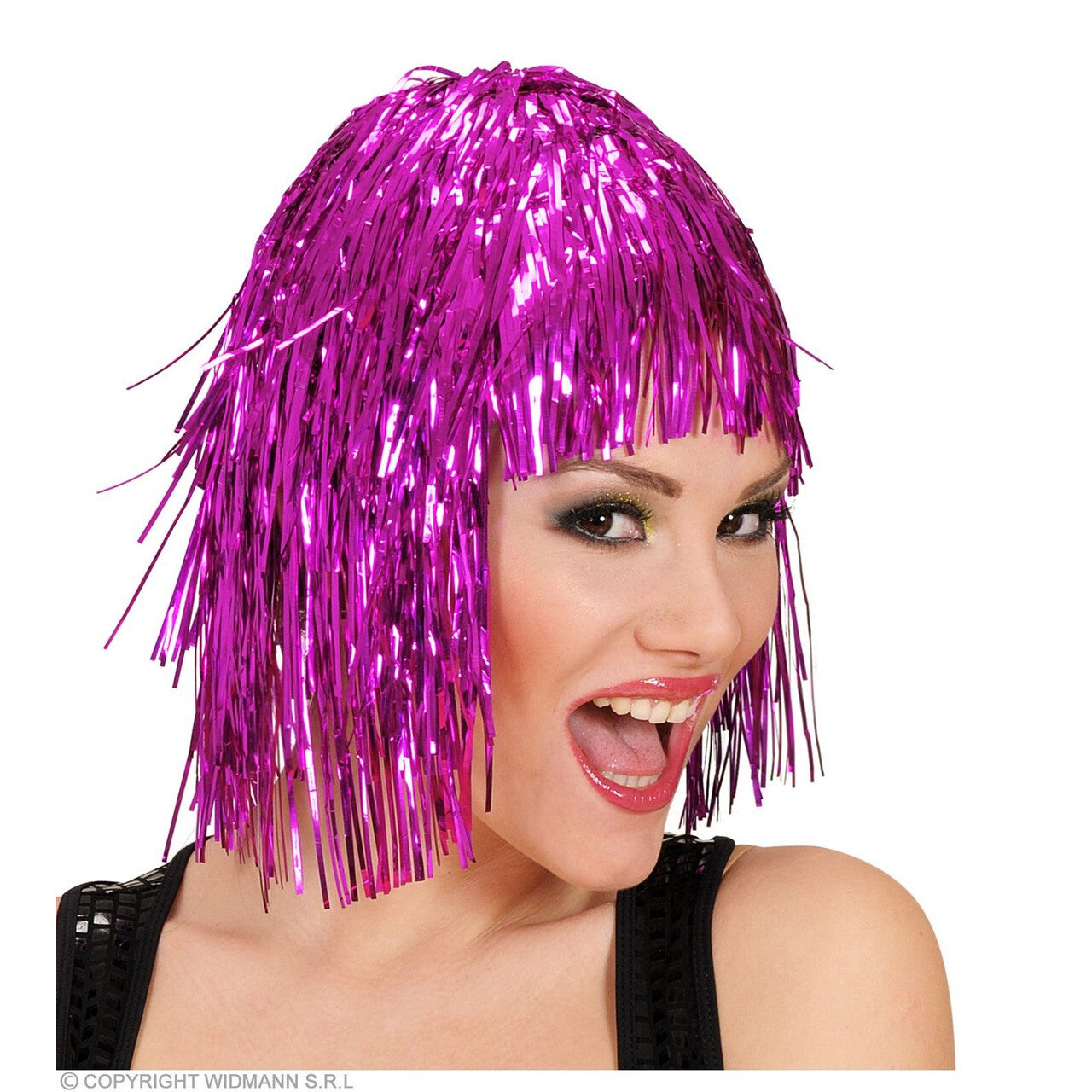 Op deze afbeelding zie je een Accessoires, van het merk Widmann. Roze Feesthaar Disco Pruik