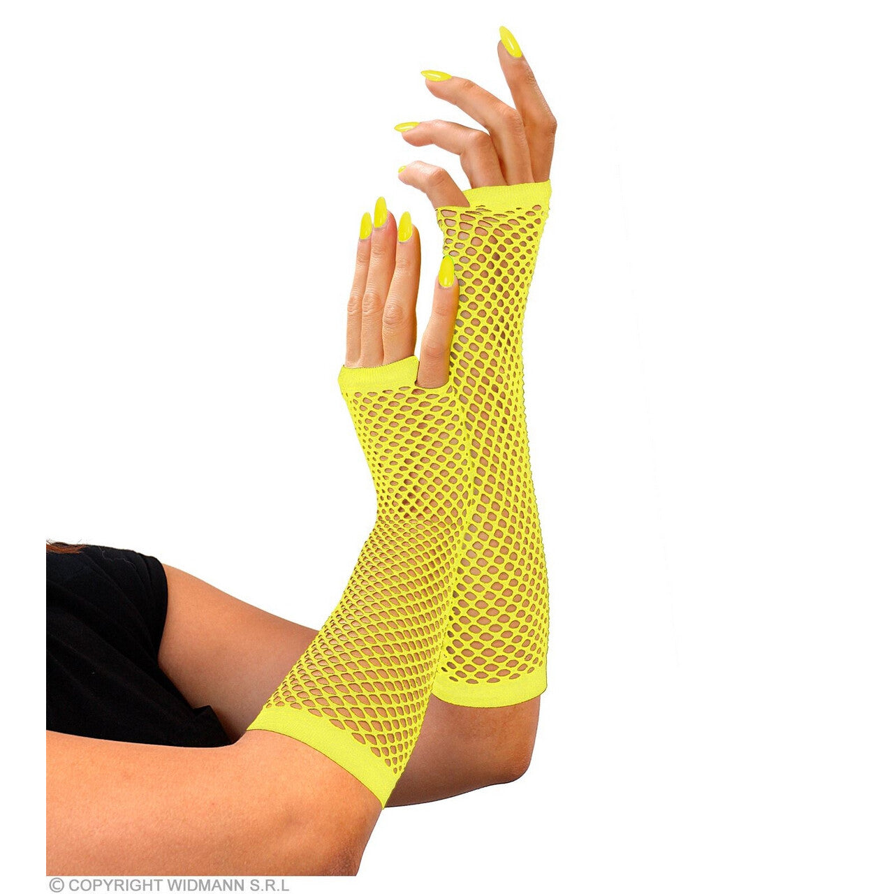 Op deze afbeelding zie je een Accessoires, van het merk Widmann. Vingerloze Handschoenen Lang Neon Geel