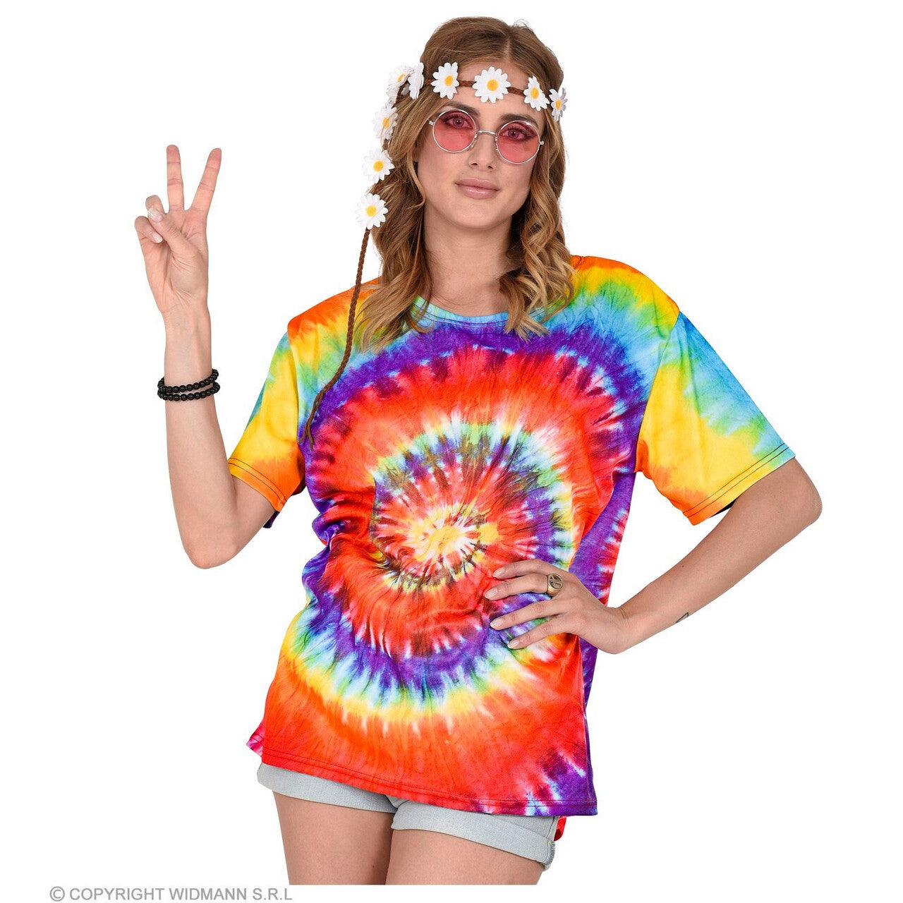 Op deze afbeelding zie je een Kostuums, van het merk Widmann. Hippie Shirt Tie-Dye Circle Of Freedom