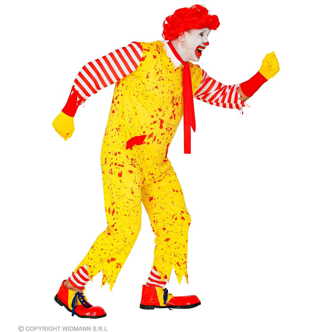 Op deze afbeelding zie je een Kostuums, van het merk Widmann. Mckiller Fastfood Clown Man Kostuum
