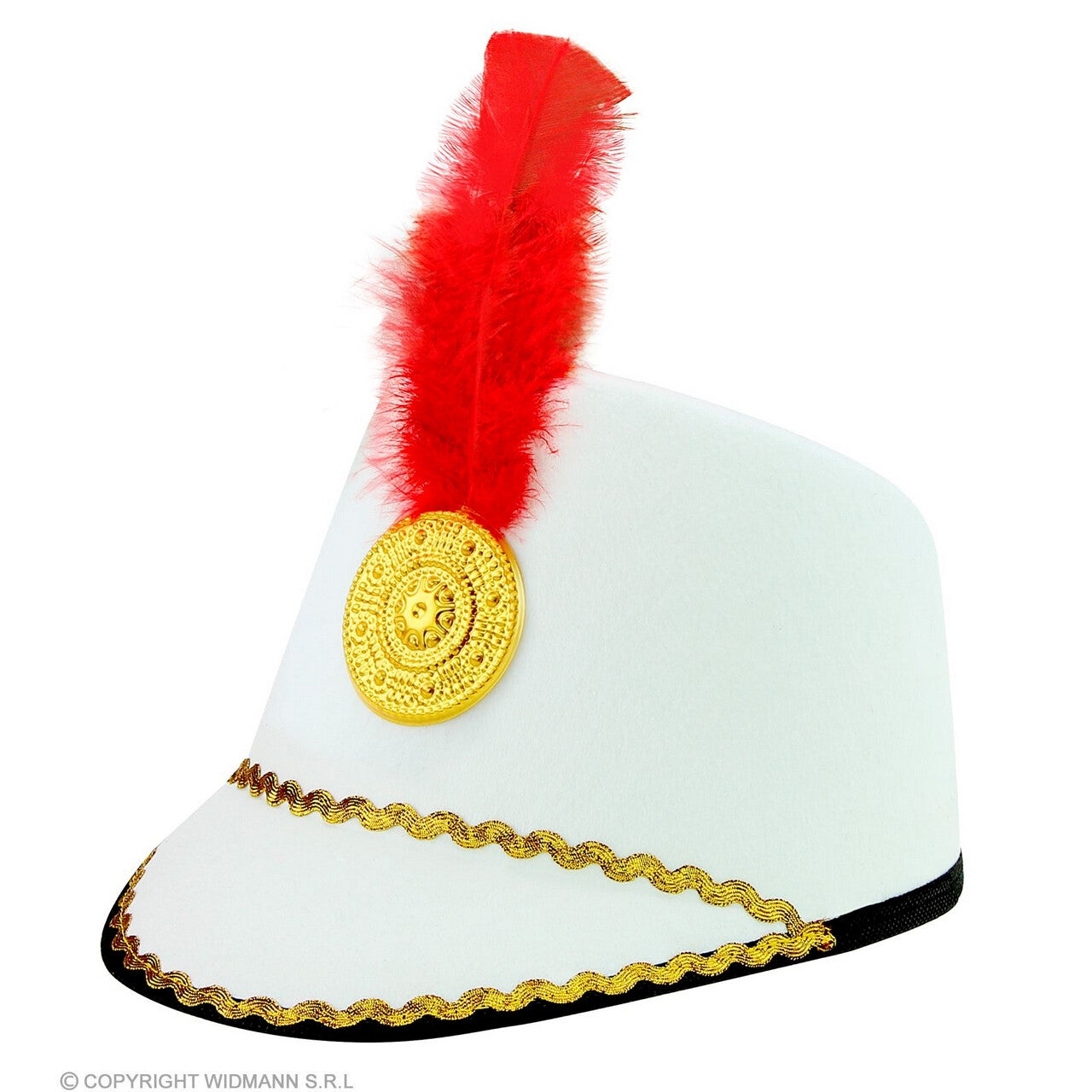 Op deze afbeelding zie je een Accessoires, van het merk Widmann. Witte Majorette Hoed Met Rode Veer