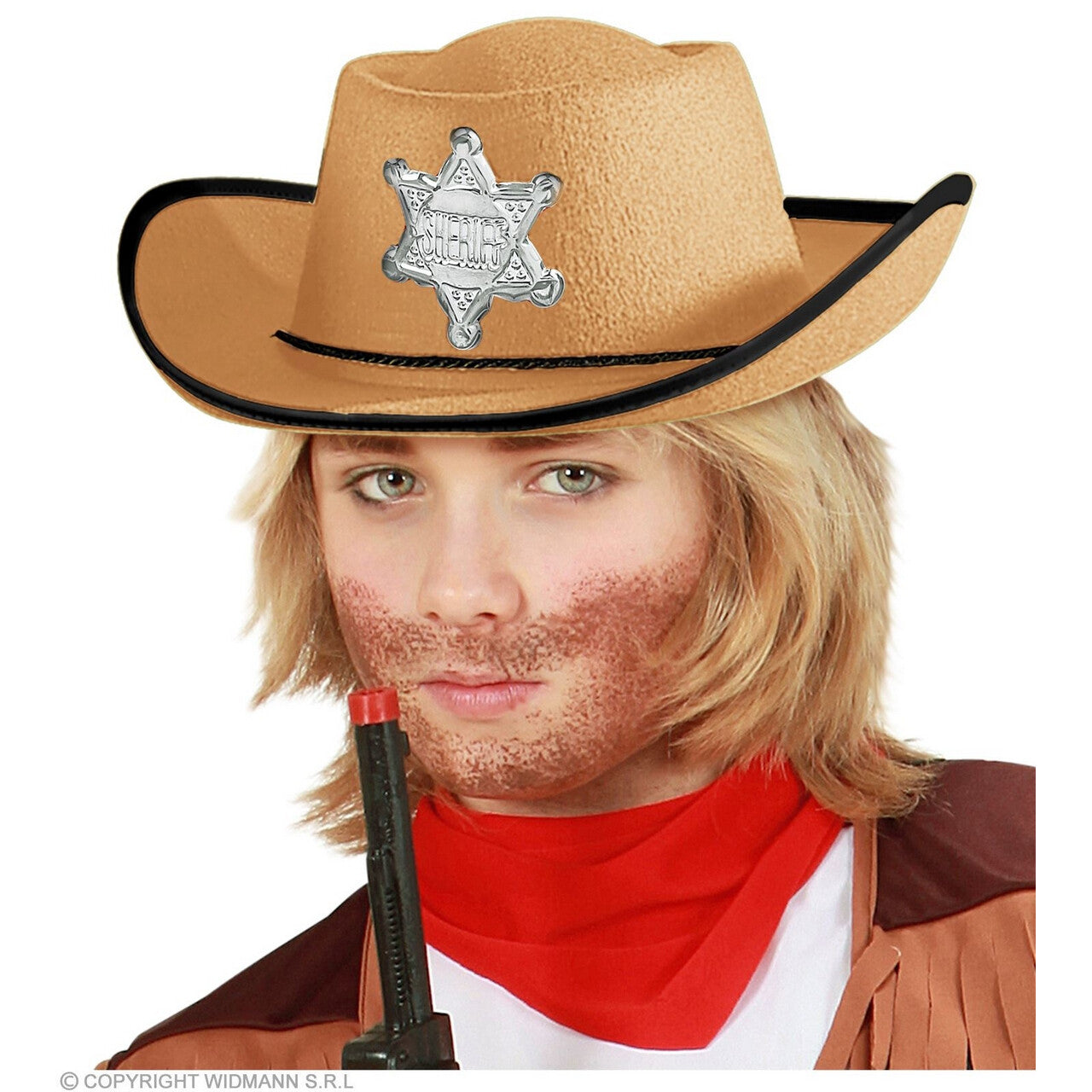 Op deze afbeelding zie je een Accessoires, van het merk Widmann. Sheriff Pistol Pete Cowboyhoed Kind Lichtbruin
