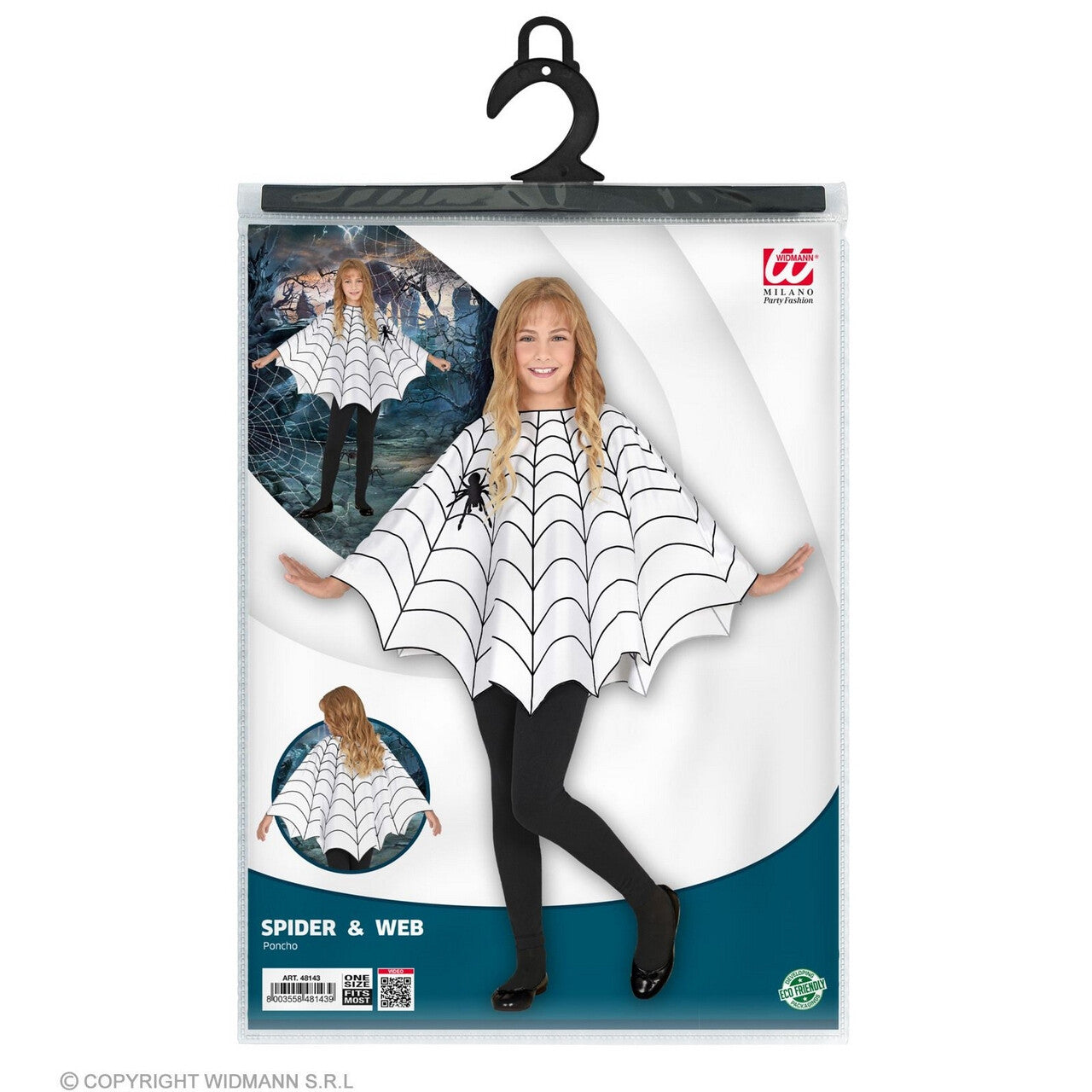 Op deze afbeelding zie je een Kostuums, van het merk Widmann. Gevangen In Het Web Poncho Kind Meisje