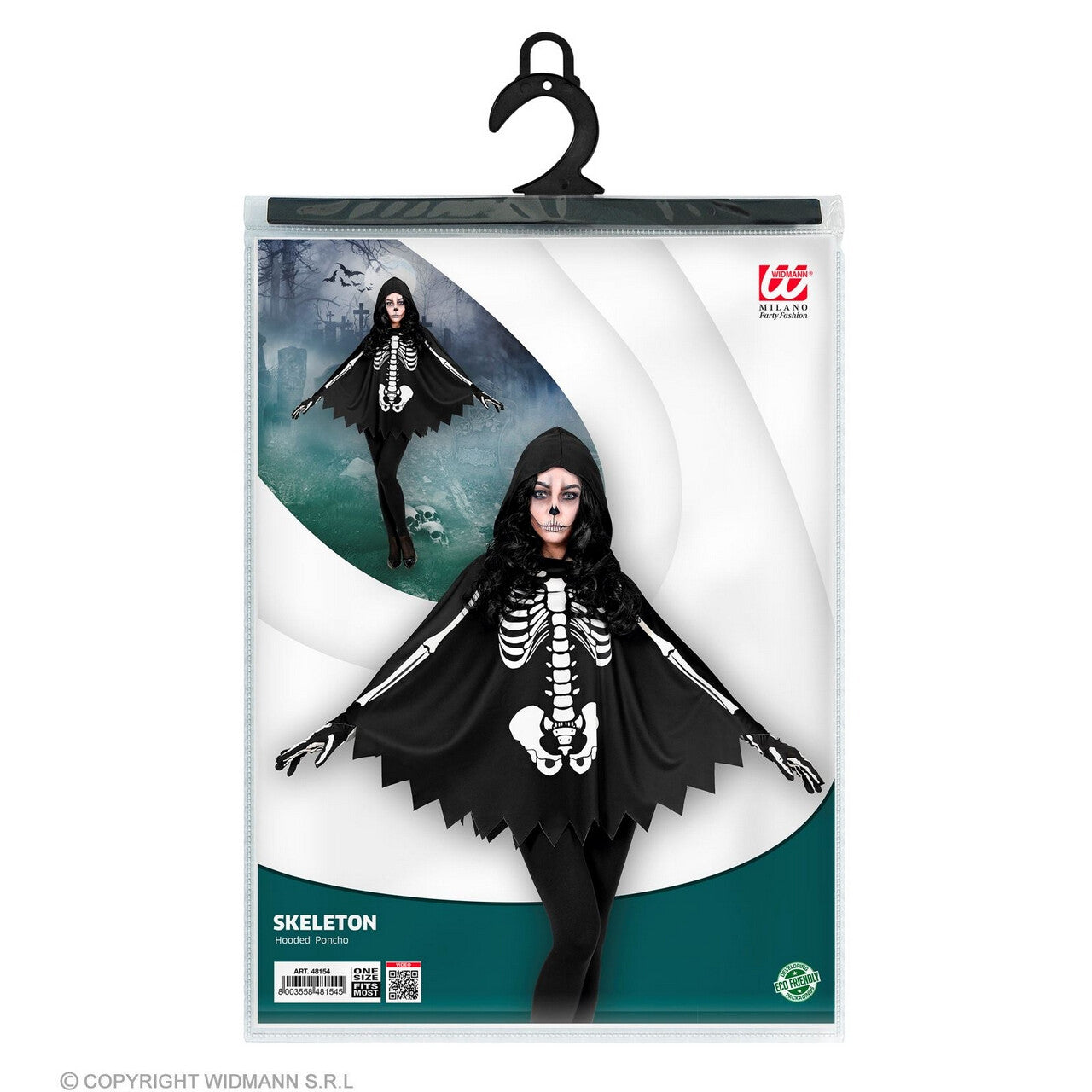 Op deze afbeelding zie je een Kostuums, van het merk Widmann. Scarlet Skelet Poncho