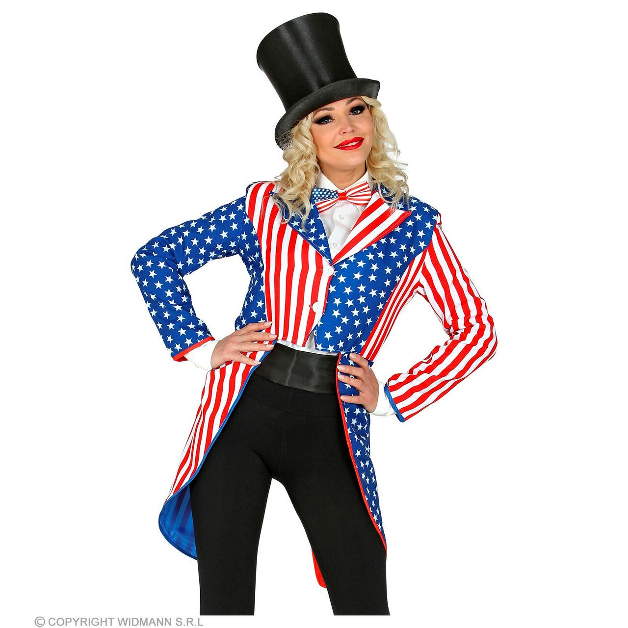 Op deze afbeelding zie je een Kostuums, van het merk Widmann. Miss Stars En Stripes USA Slipjas Vrouw