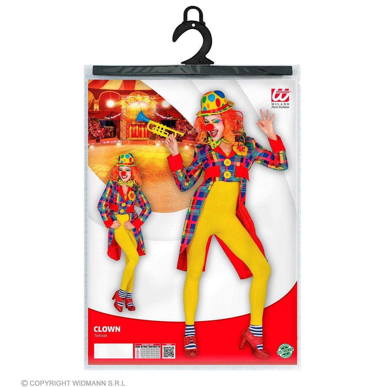 Op deze afbeelding zie je een Kostuums, van het merk Widmann. Moema De Geinige Clown Slipjas Geblokt Vrouw